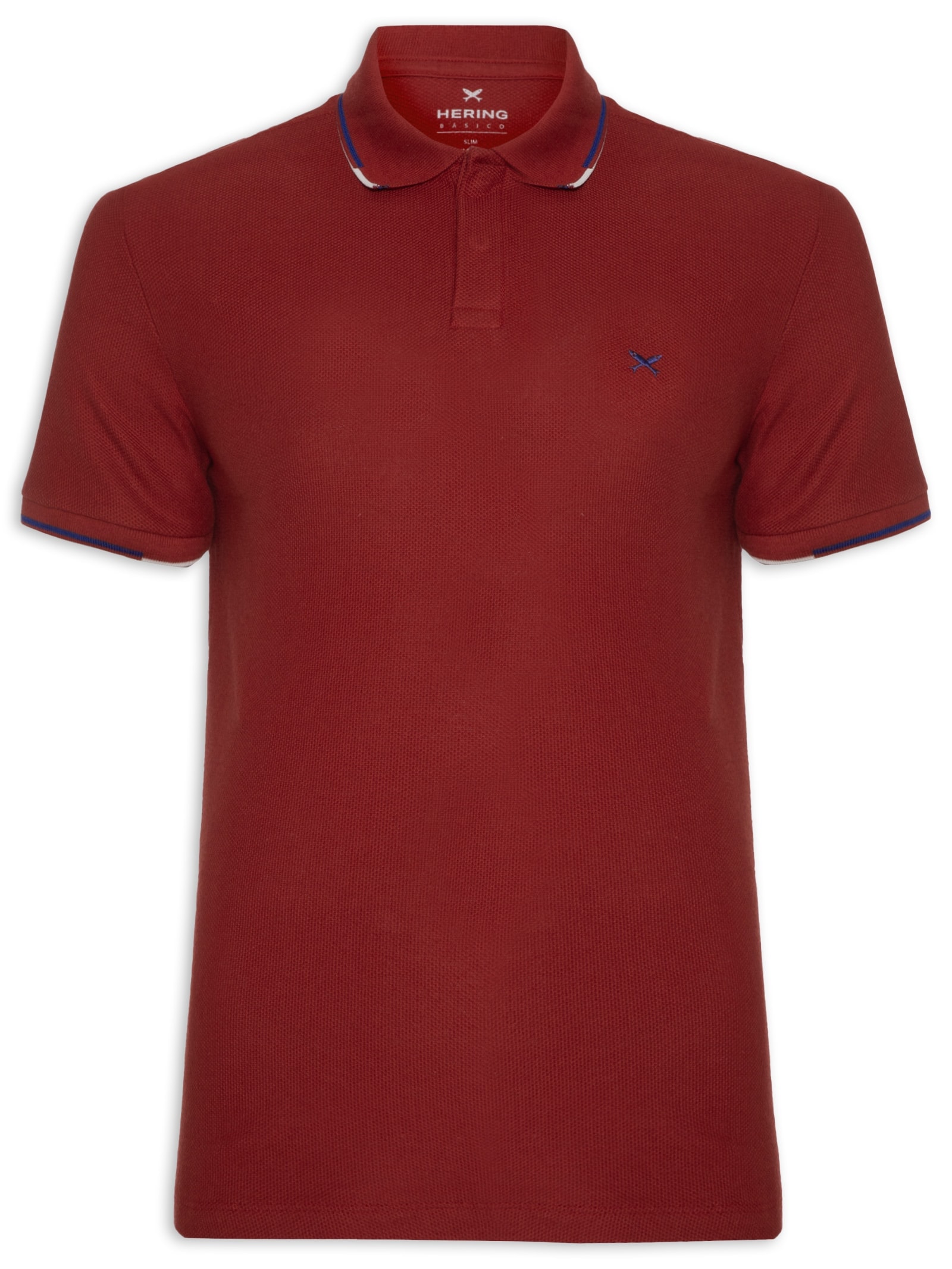Polo Masculina Piquet Friso Contrastante Vermelho Hering