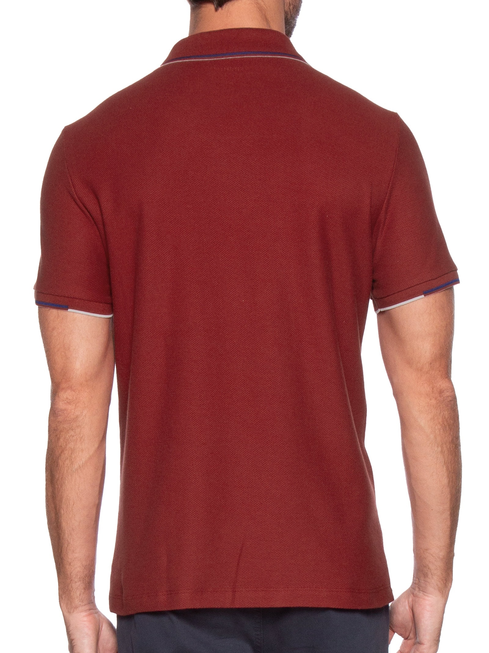 Polo Masculina Piquet Friso Contrastante Vermelho Hering