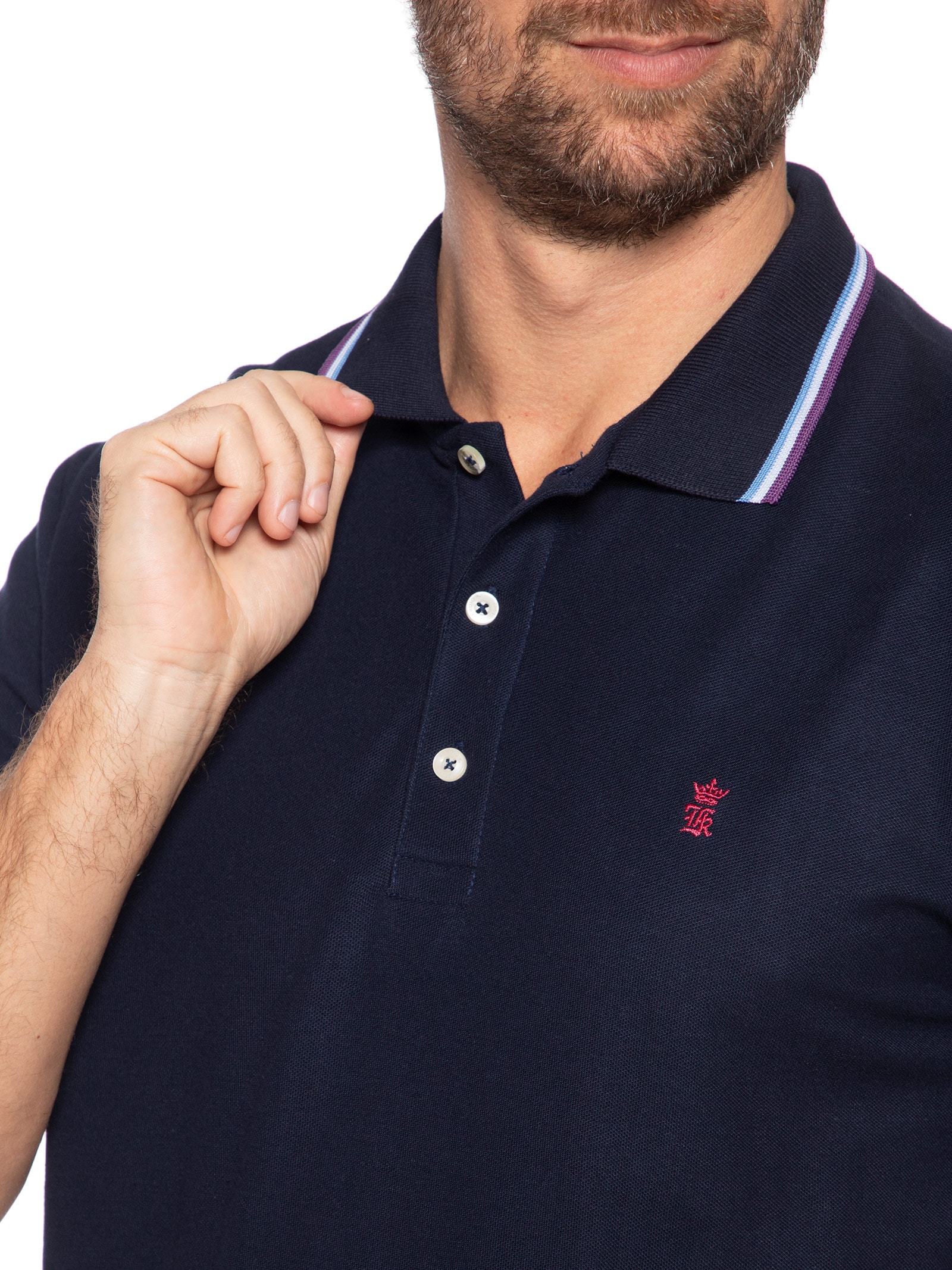 Polo Masculina Piquet Frisos Tricolor - Azul - Sergio K