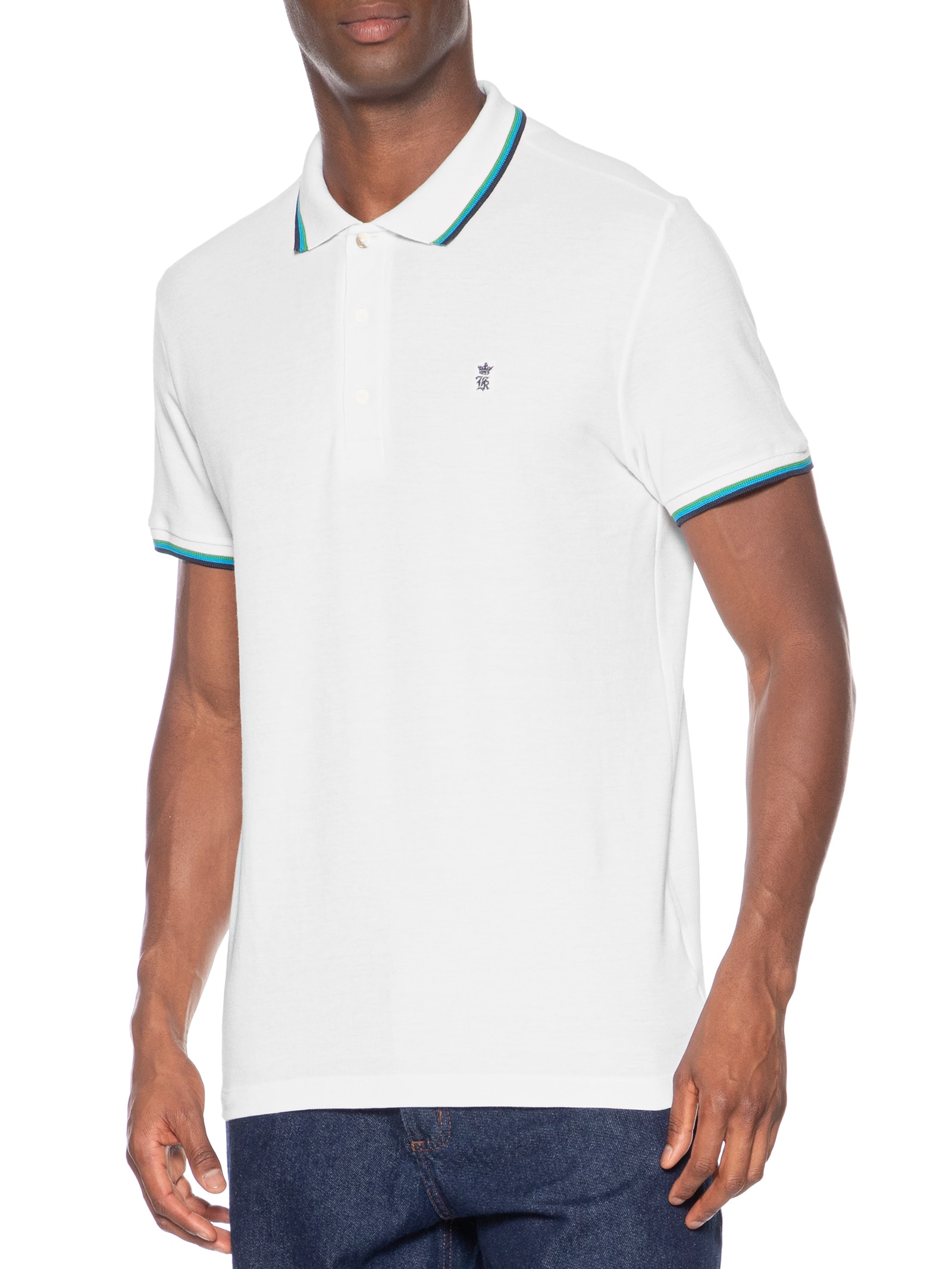 Polo Masculina Piquet Frisos Tricolor Regular Branco Sergio K