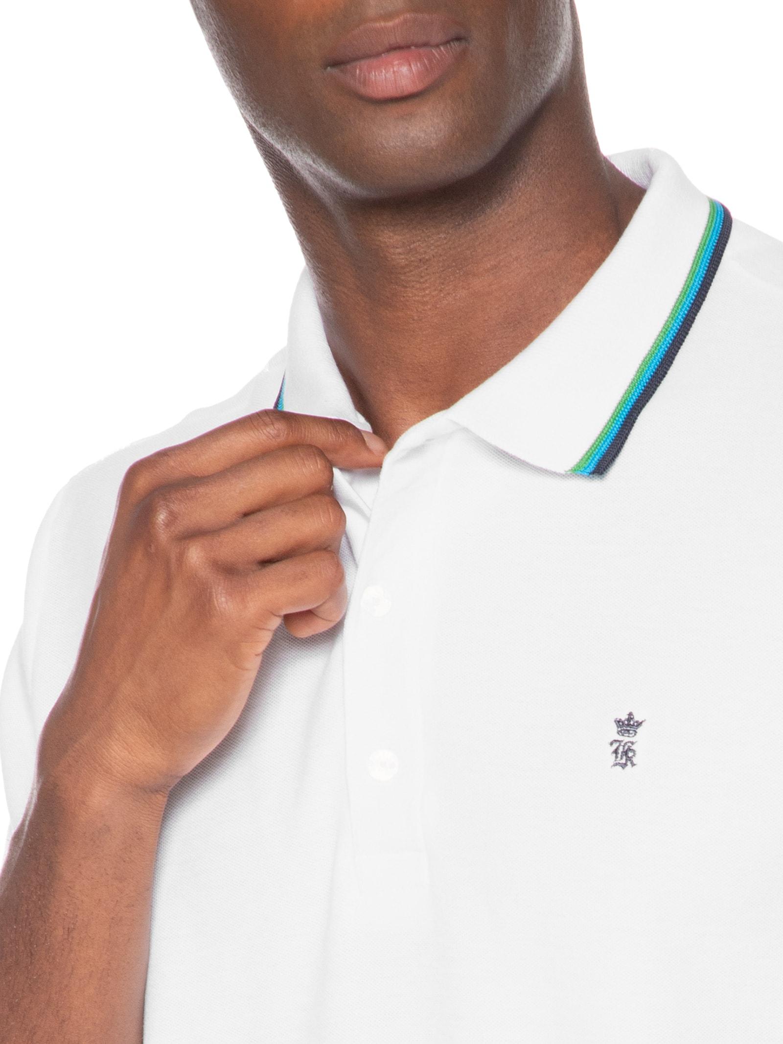 Polo Masculina Piquet Frisos Tricolor Regular Branco Sergio K
