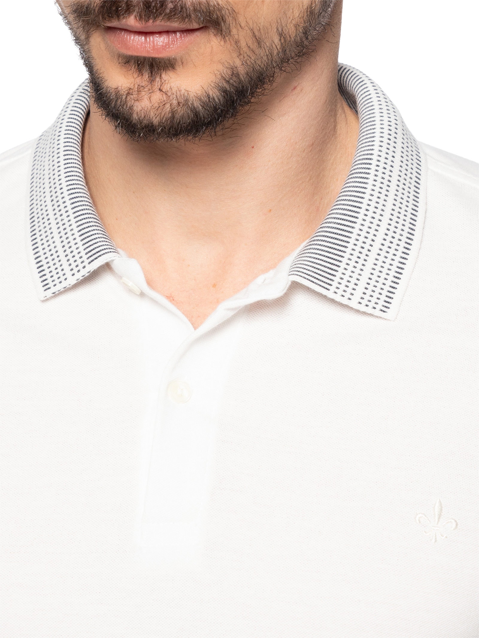Polo Masculina Piquet Gola Jacquard Branco Dudalina