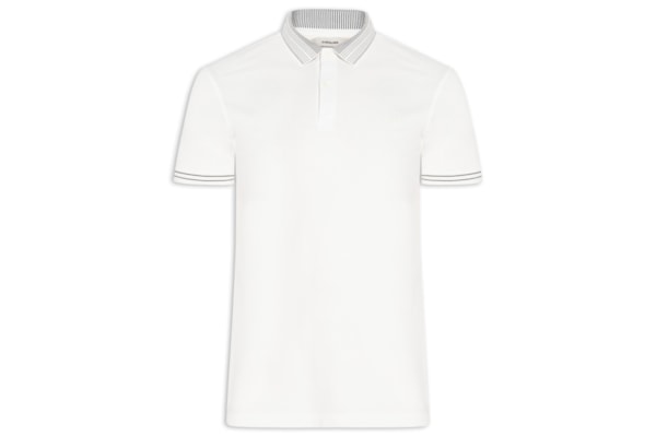 Polo Masculina Piquet Gola Jacquard - Branco