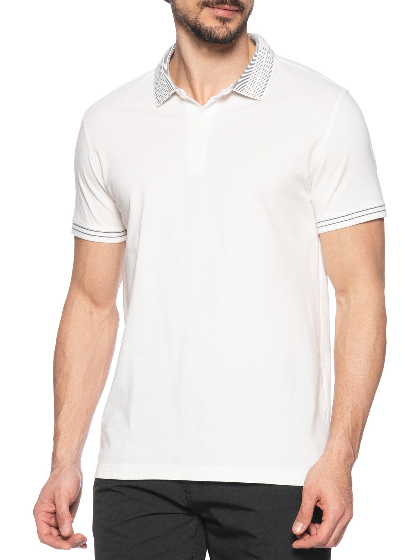 Polo Masculina Piquet Gola Jacquard Branco Dudalina