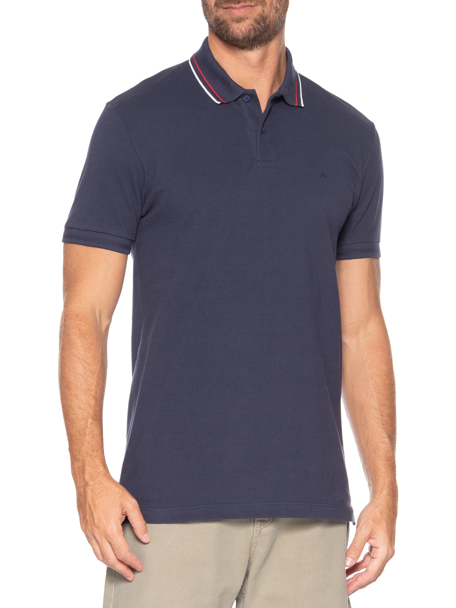 Polo Masculina Piquet Gola Navy Azul Aramis