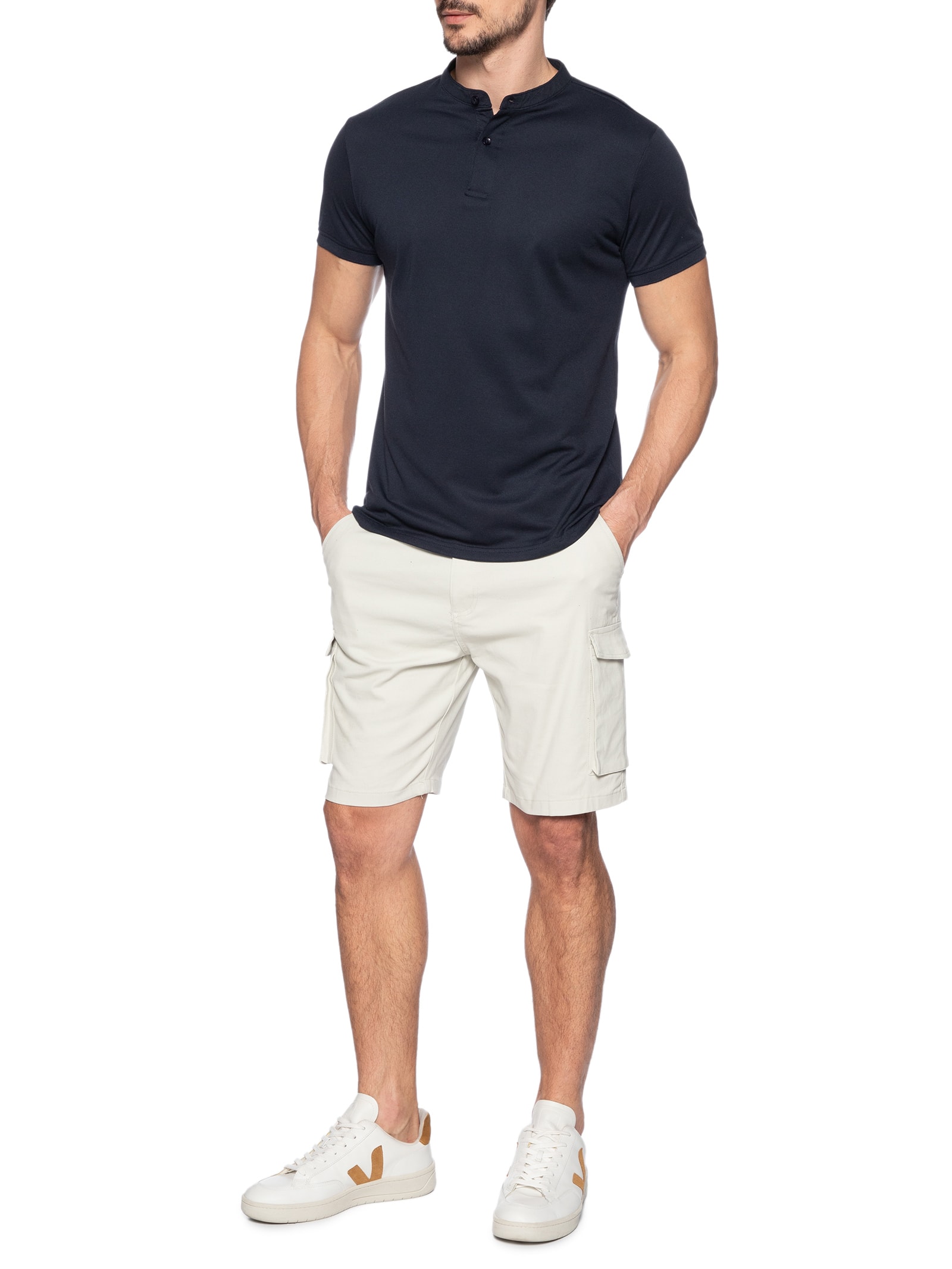  Polo Masculina Piquet Gola Padre Azul Basiq Men