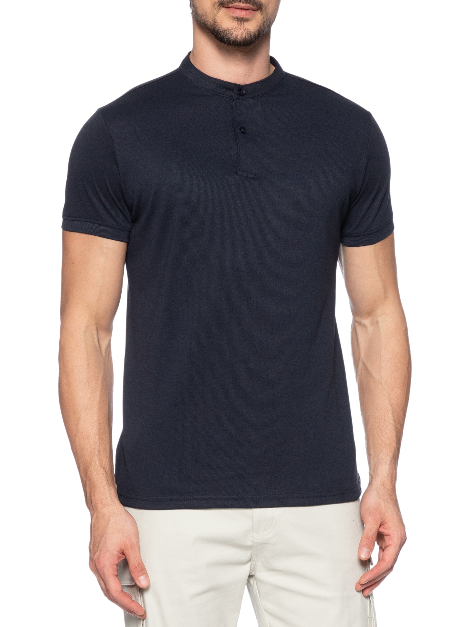  Polo Masculina Piquet Gola Padre Azul Basiq Men