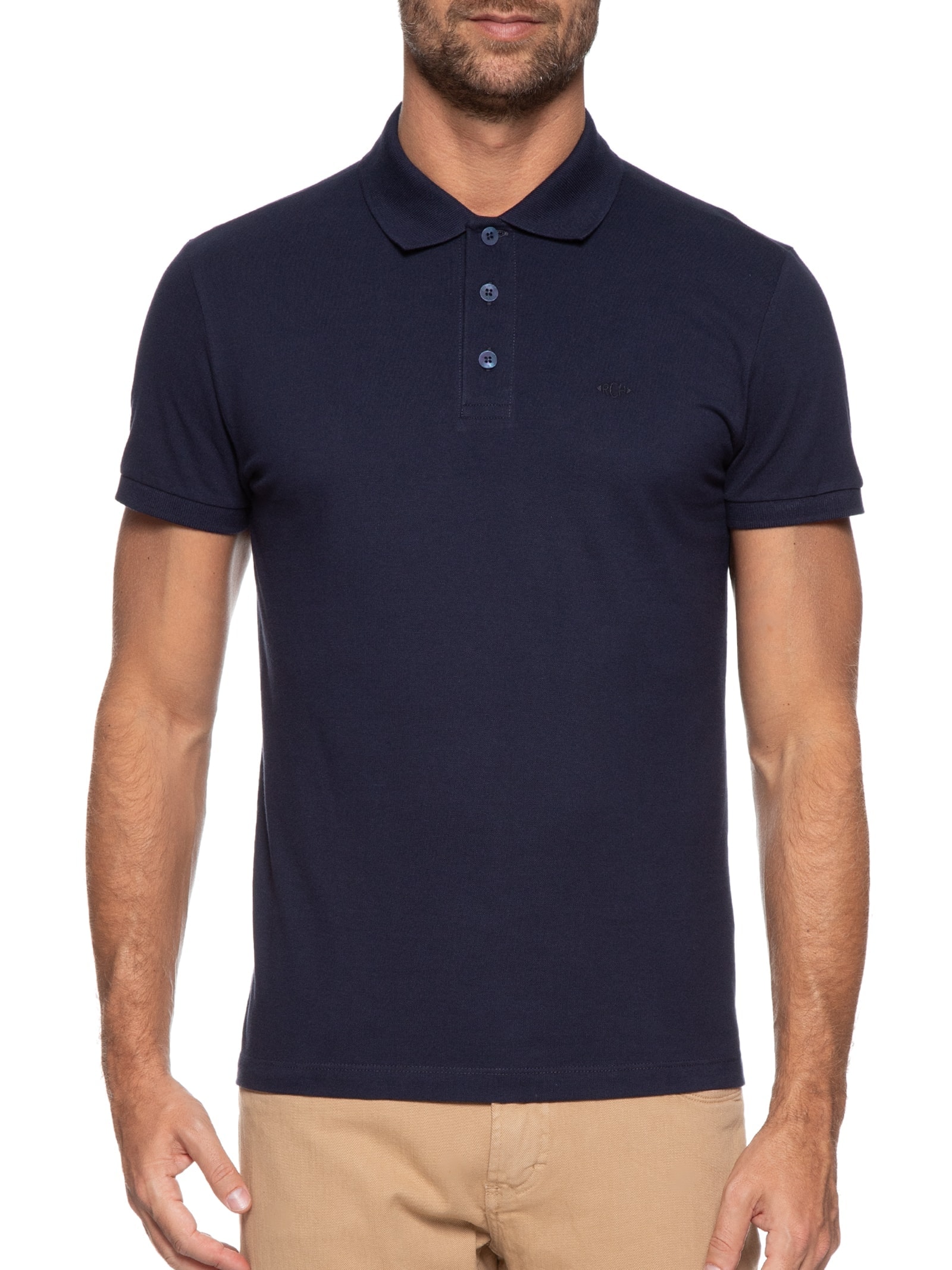 Polo Masculina Piquet Lisa Azul Richards