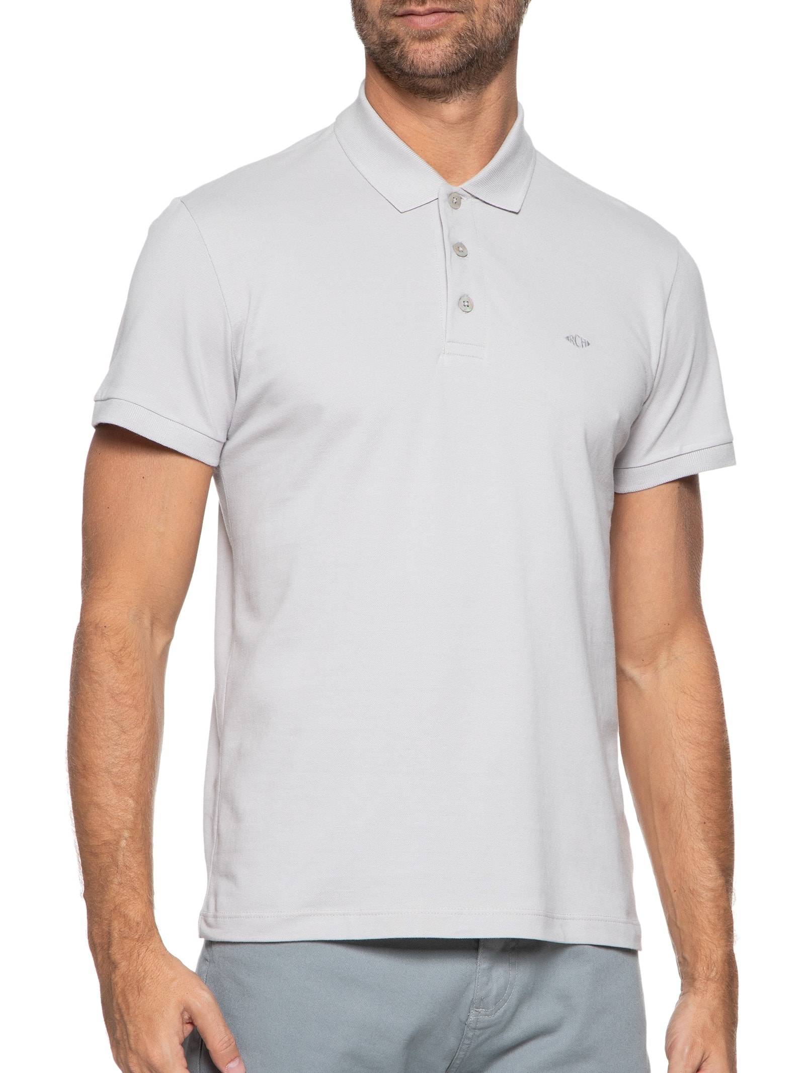 Polo Masculina Piquet Lisa Cinza Richards