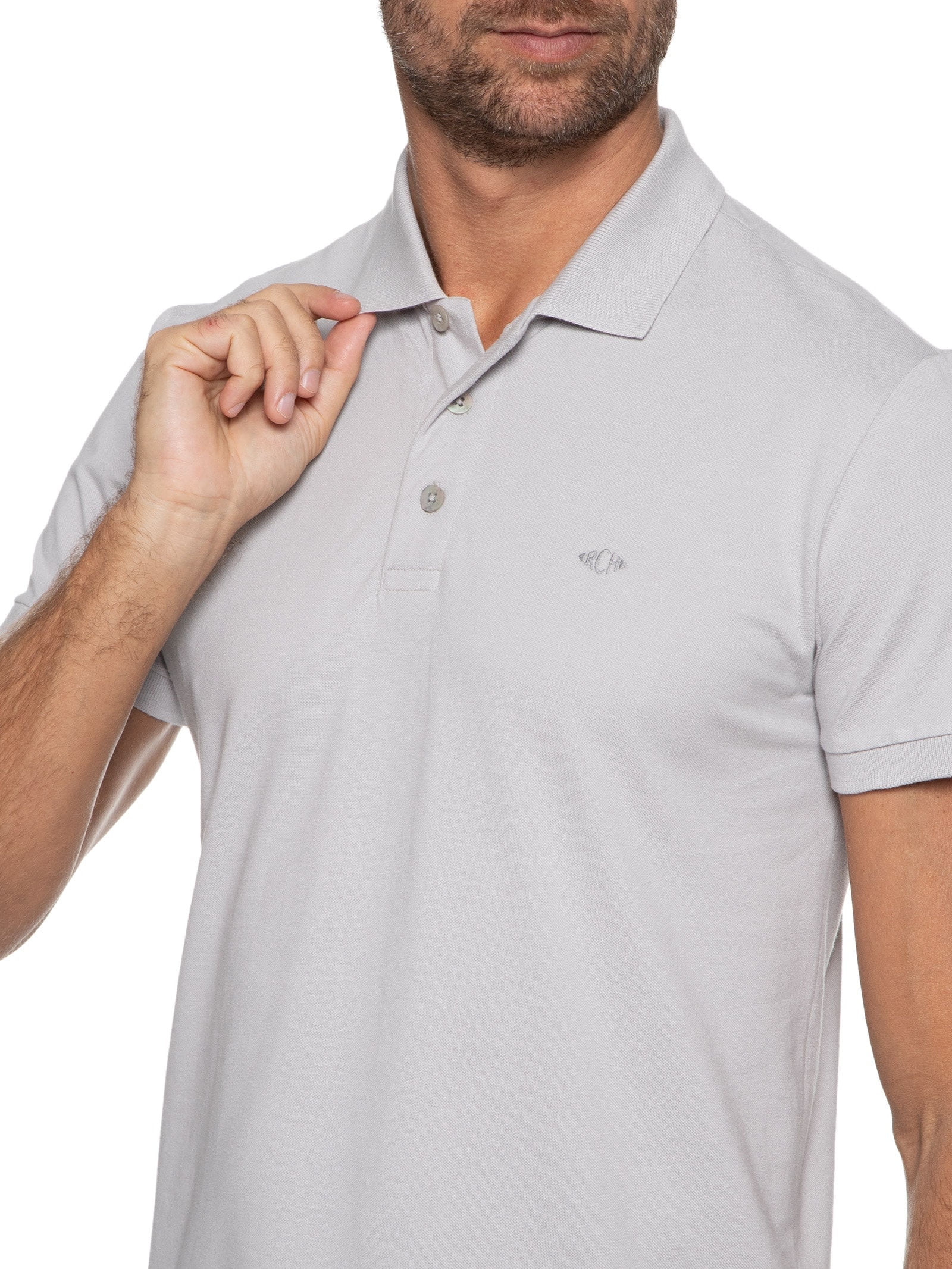 Polo Masculina Piquet Lisa Cinza Richards