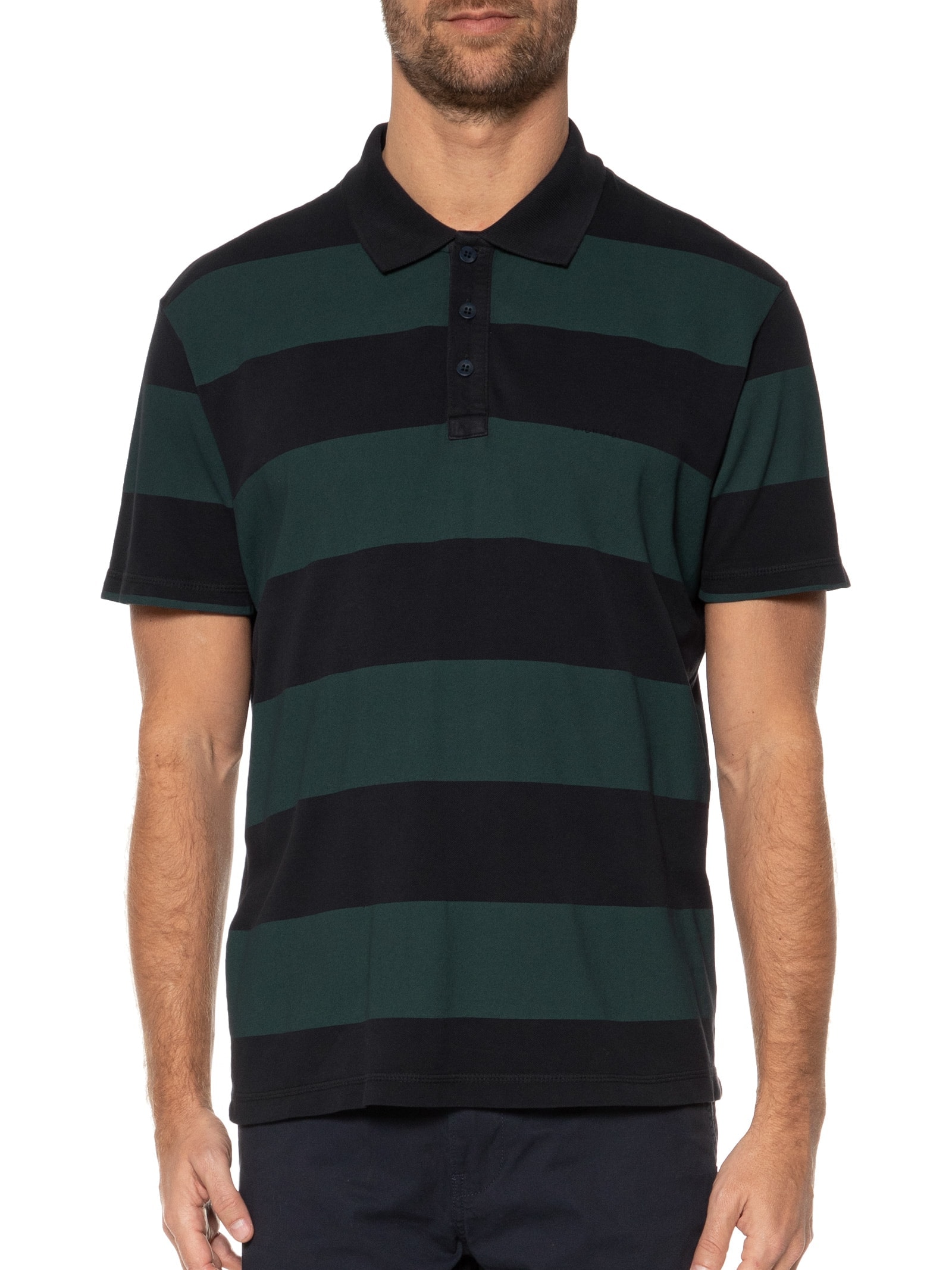 Polo Masculina Piquet Listrada Manga Curta Azul Richards