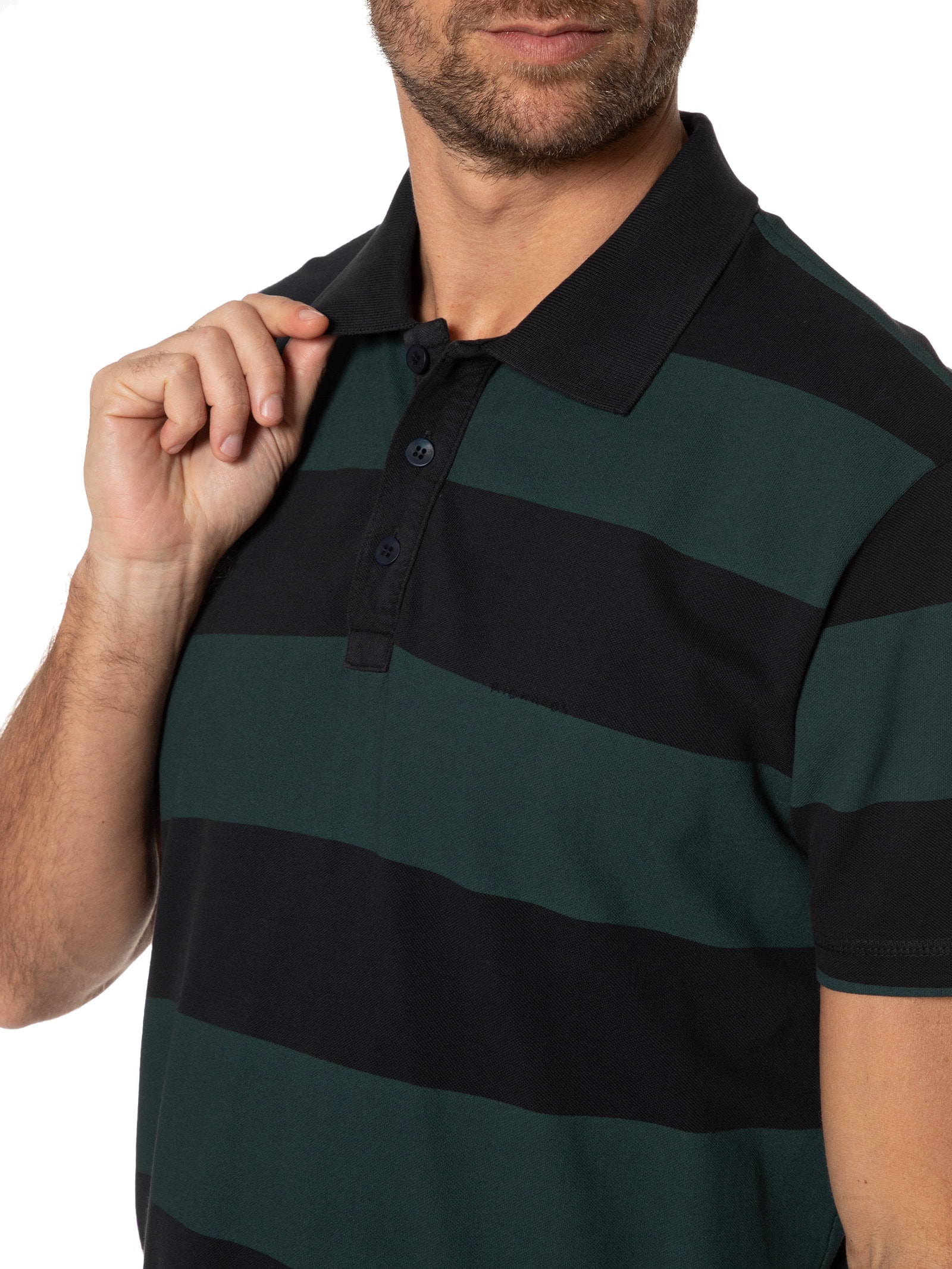 Polo Masculina Piquet Listrada Manga Curta Azul Richards