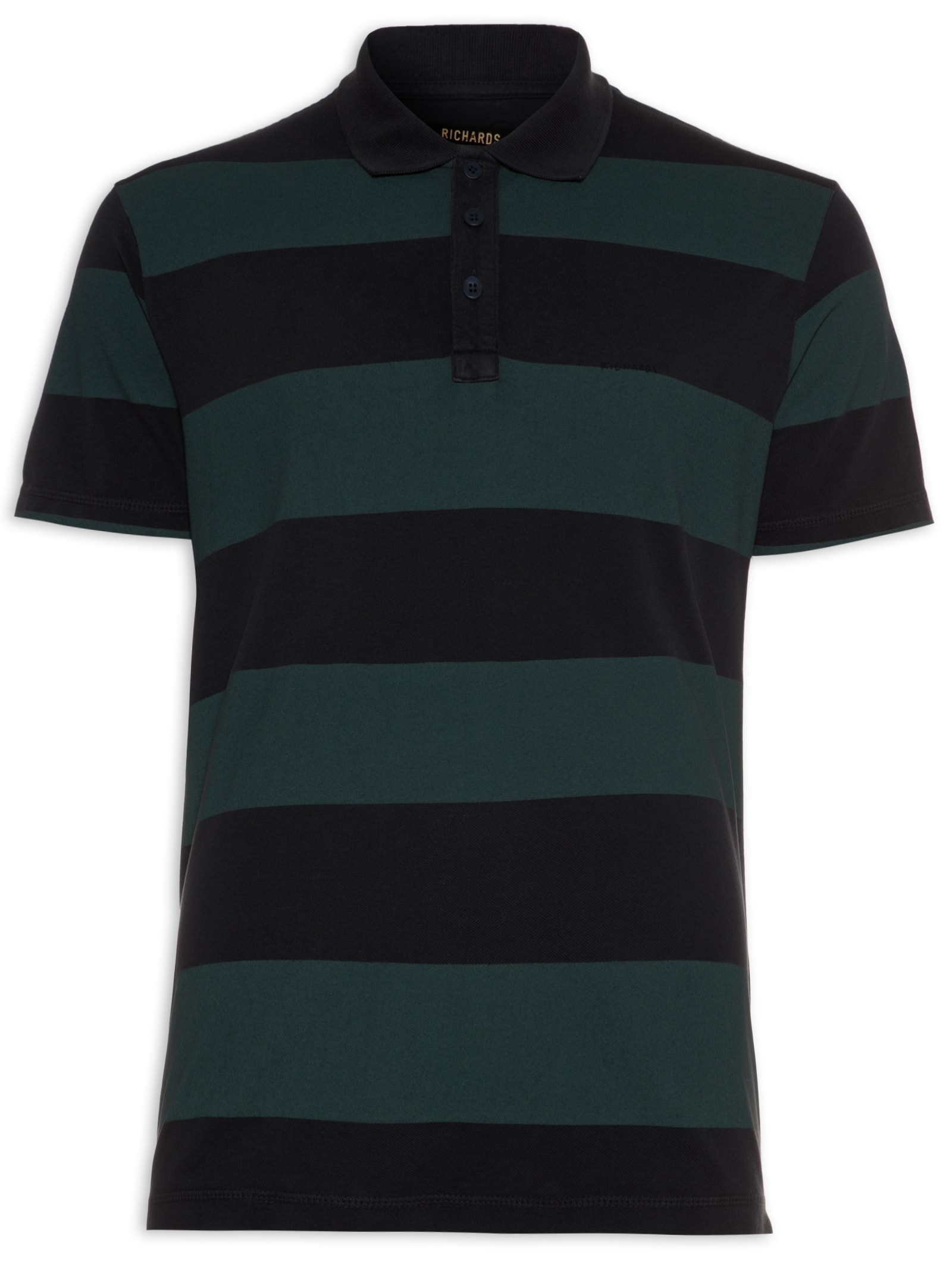 Polo Masculina Piquet Listrada Manga Curta Azul Richards