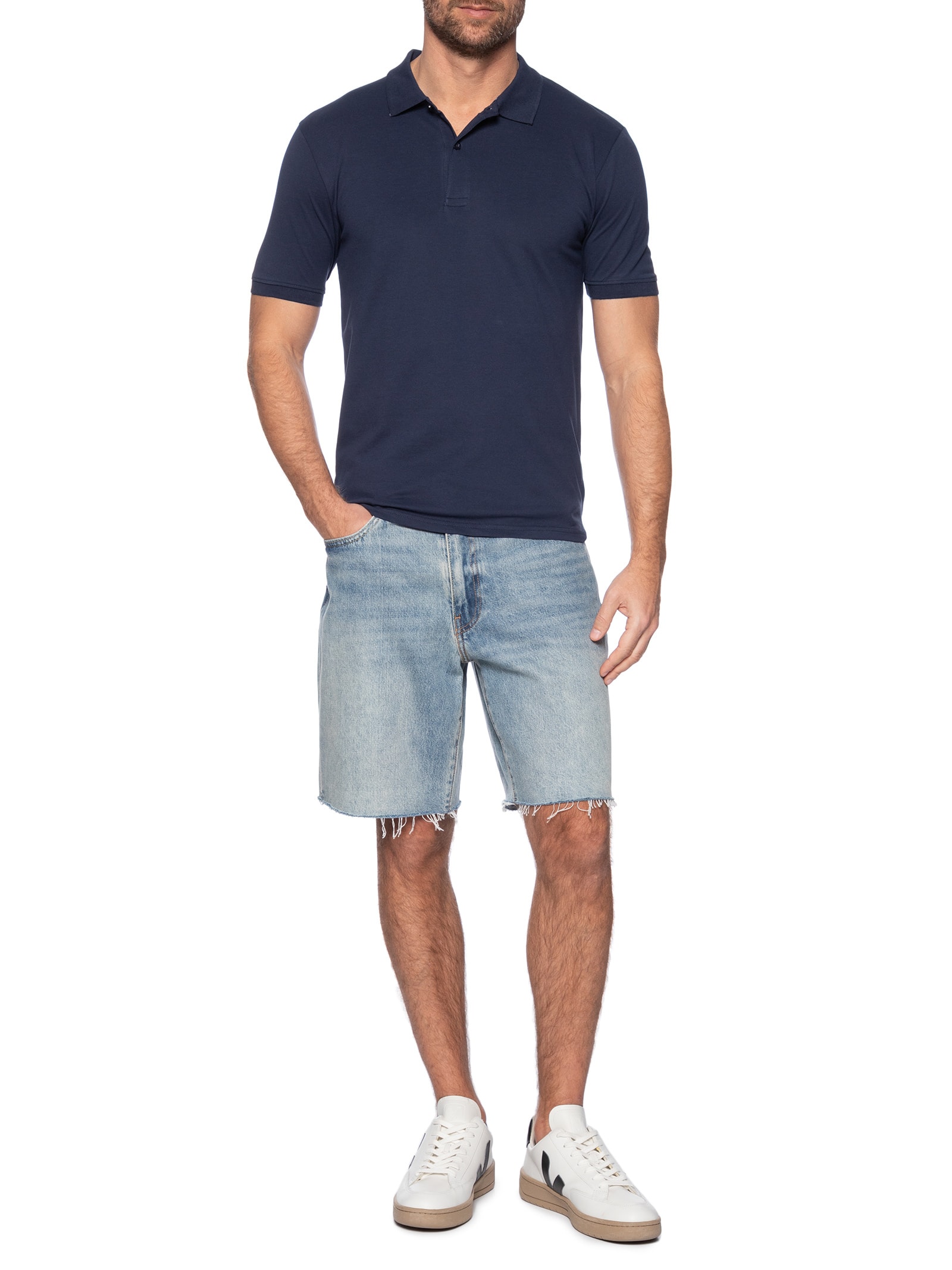 Polo Masculina Piquet Manga Curta Azul '2 Essential