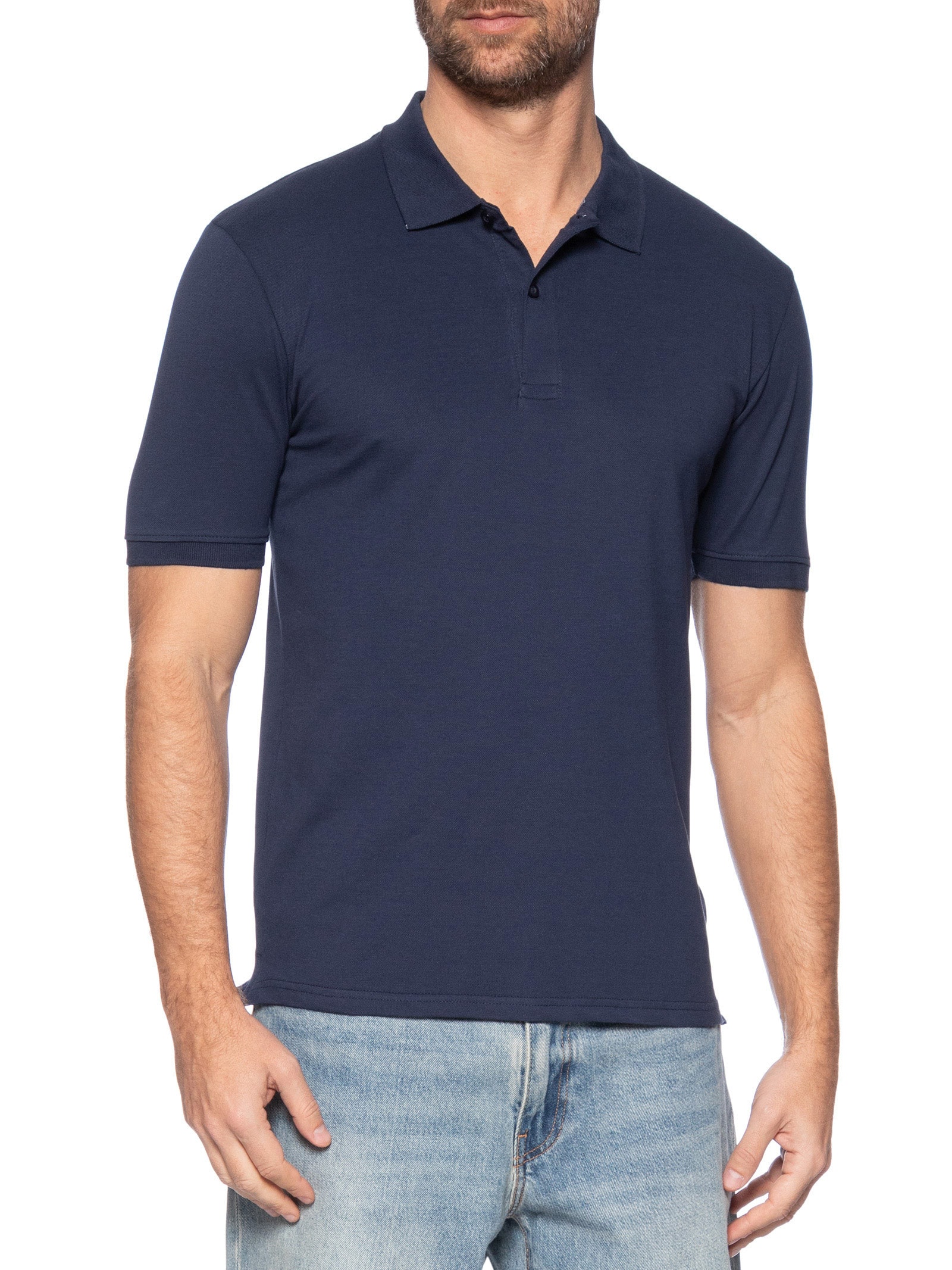 Polo Masculina Piquet Manga Curta Azul '2 Essential