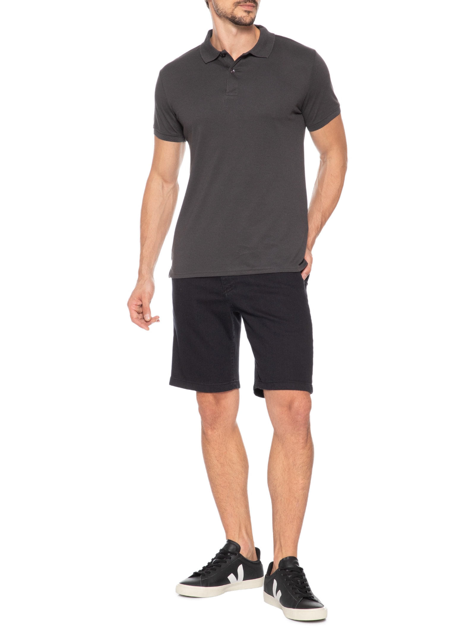 Polo Masculina Piquet Manga Curta Cinza Basiq Men