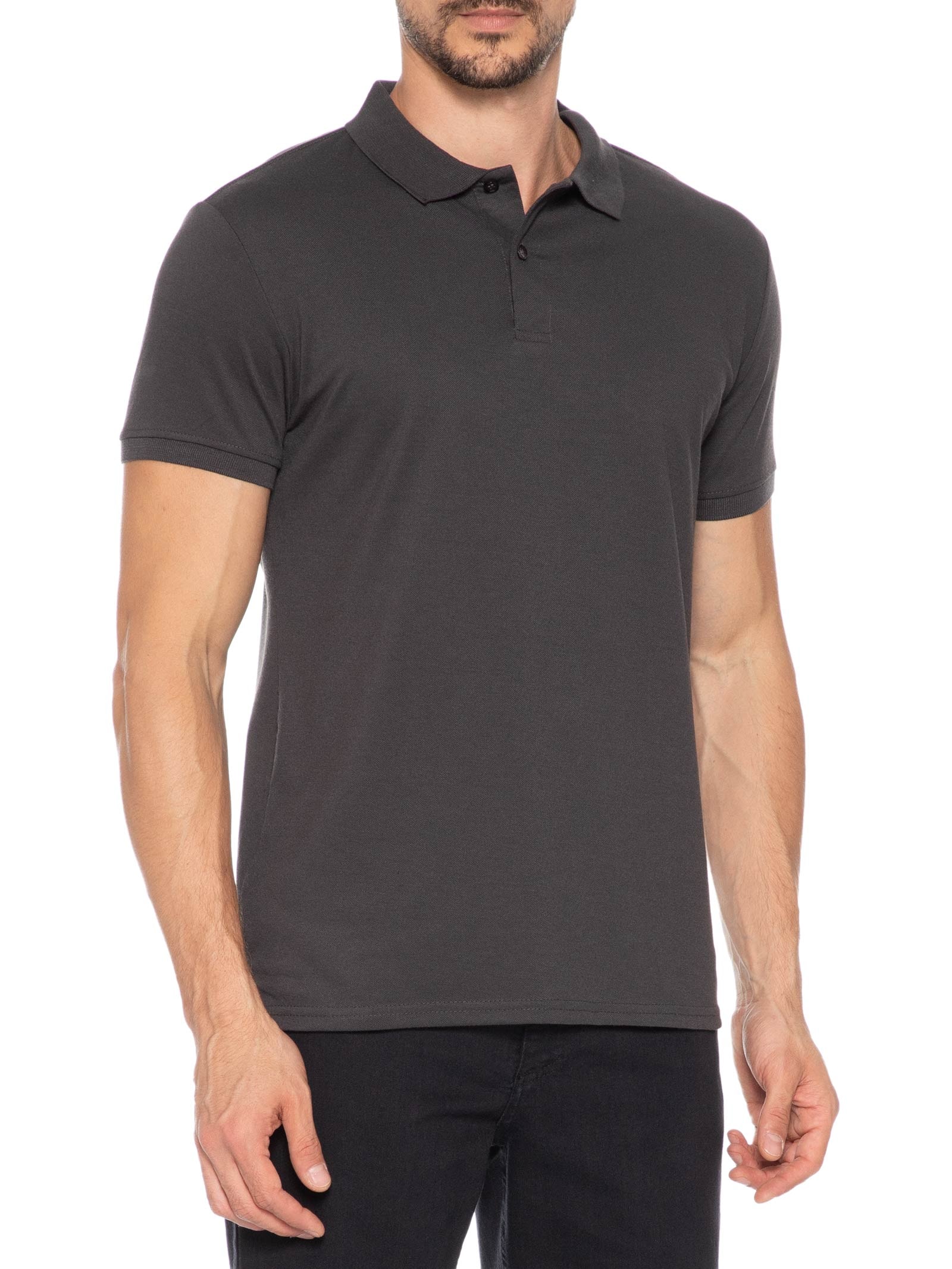 Polo Masculina Piquet Manga Curta Cinza Basiq Men