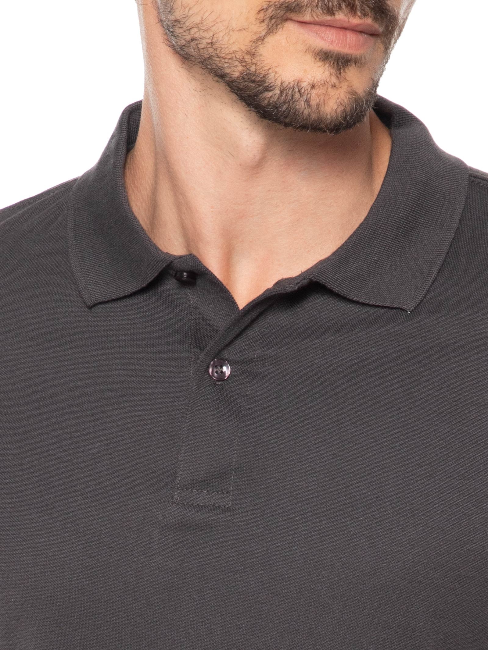 Polo Masculina Piquet Manga Curta Cinza Basiq Men