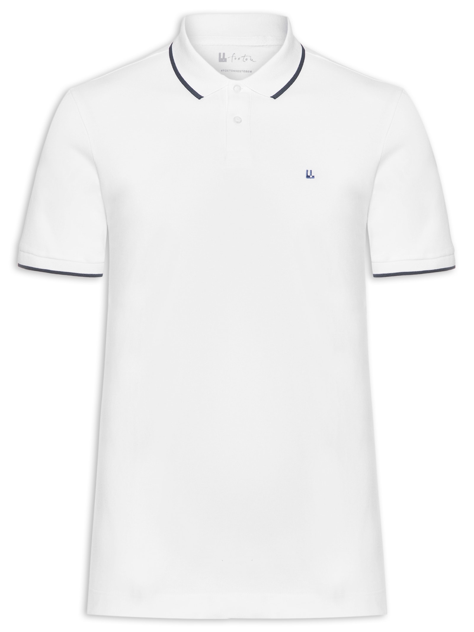 Pólo Masculina Piquet Manga Curta Friso Branco Foxton