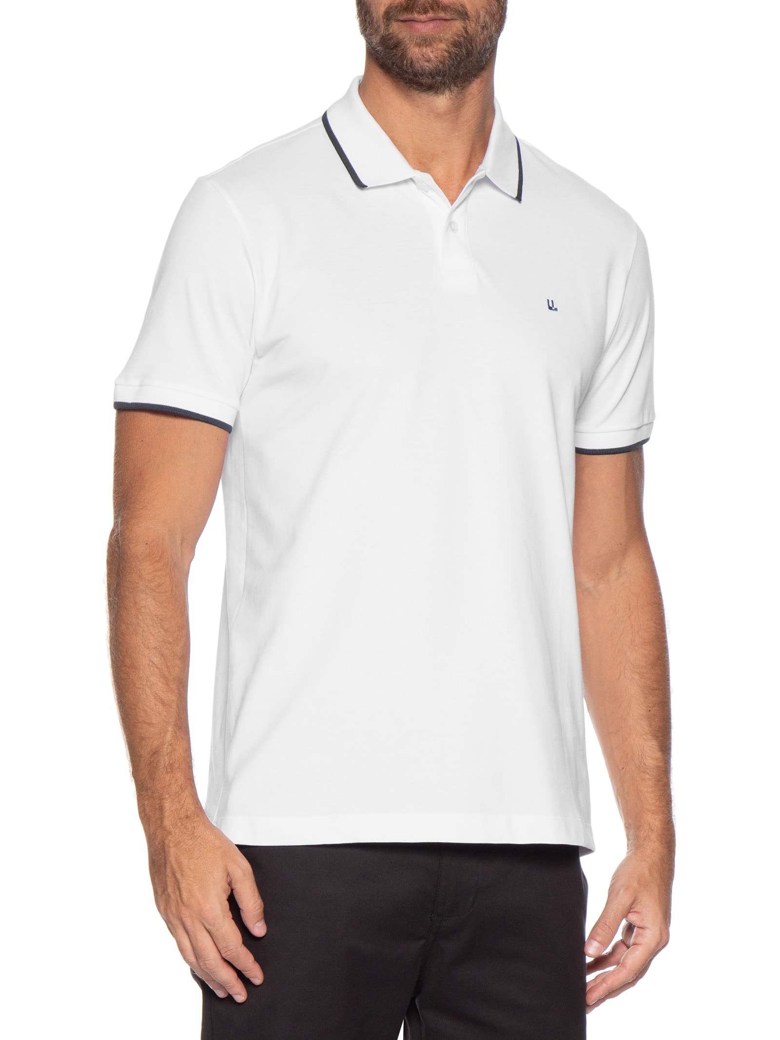 Pólo Masculina Piquet Manga Curta Friso Branco Foxton