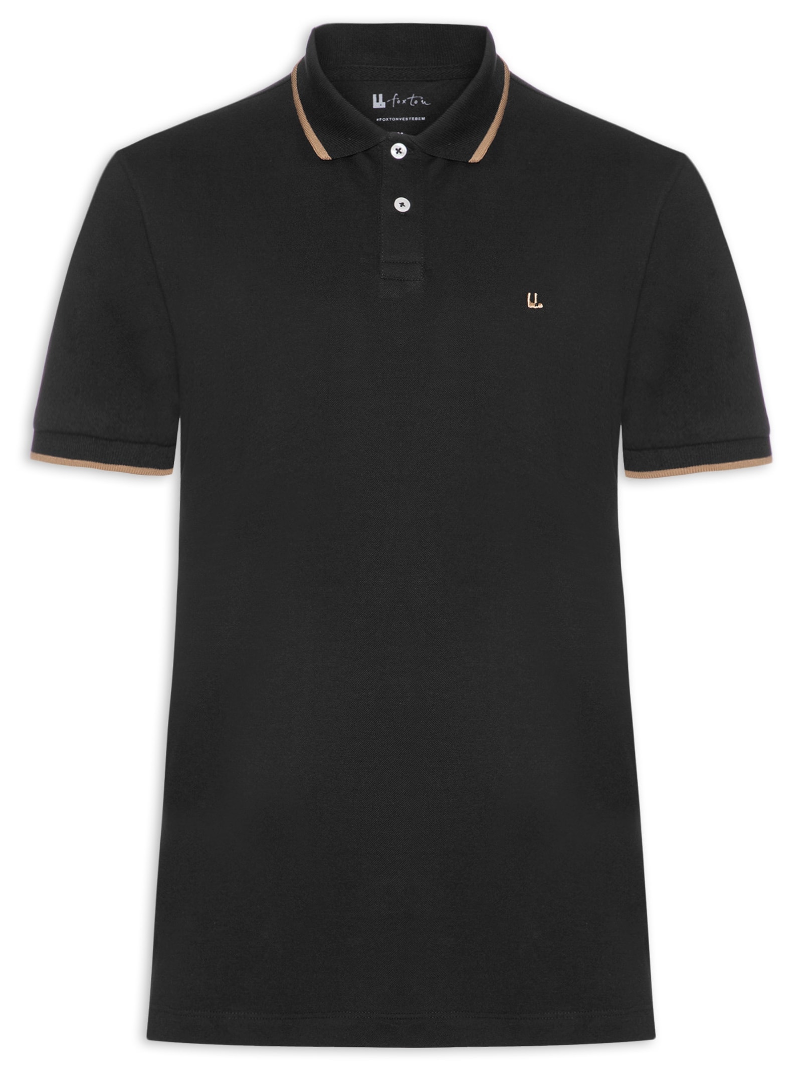 Pólo Masculina Piquet Manga Curta Friso Preto Foxton