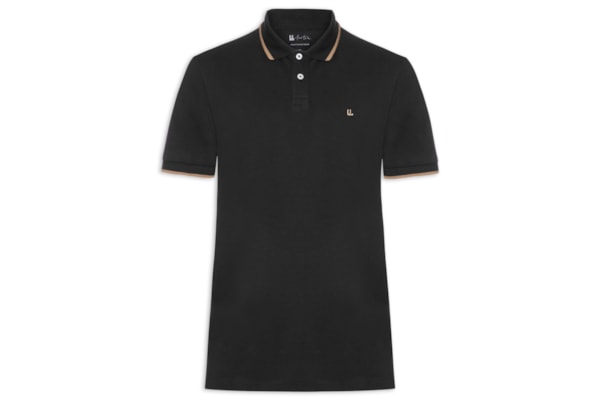 Pólo Masculina Piquet Manga Curta Friso - Preto