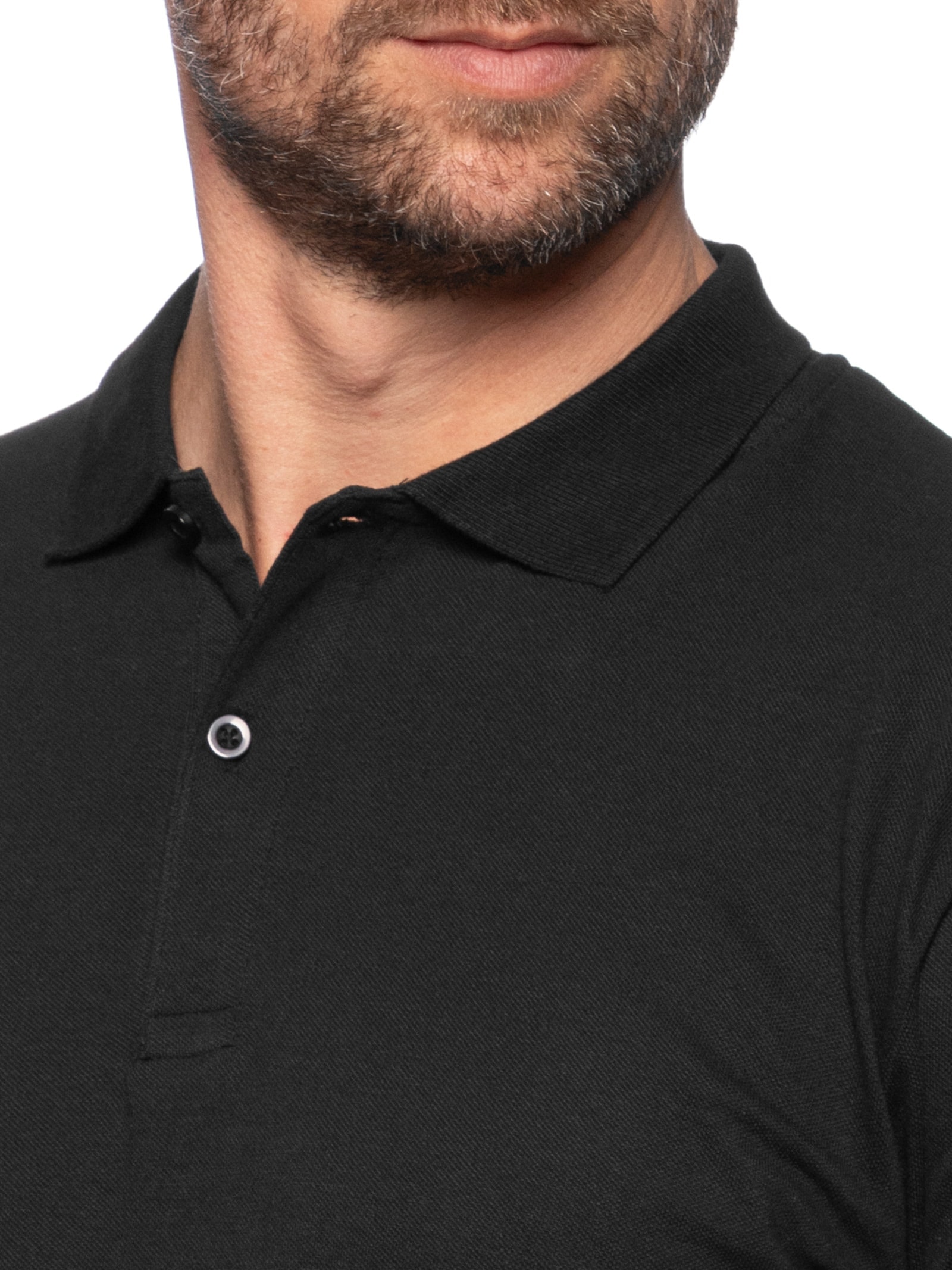 Polo Masculina Piquet Manga Curta Preto '2 Essential