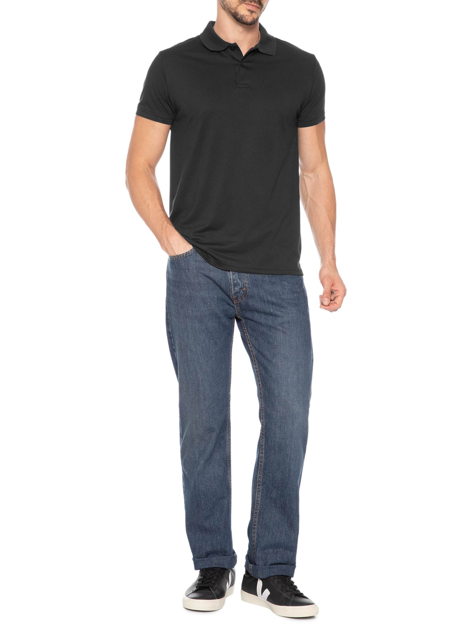 Polo Masculina Piquet Manga Curta Preto Basiq Men