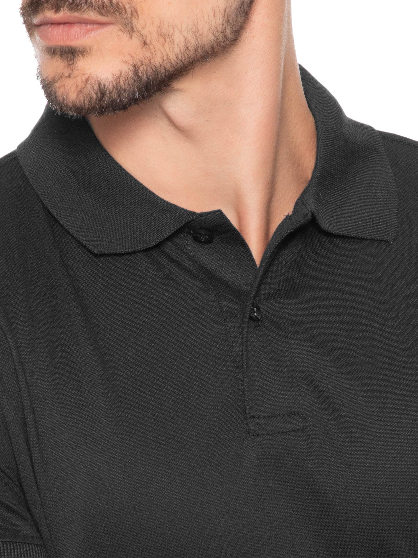 Polo Masculina Piquet Manga Curta Preto Basiq Men