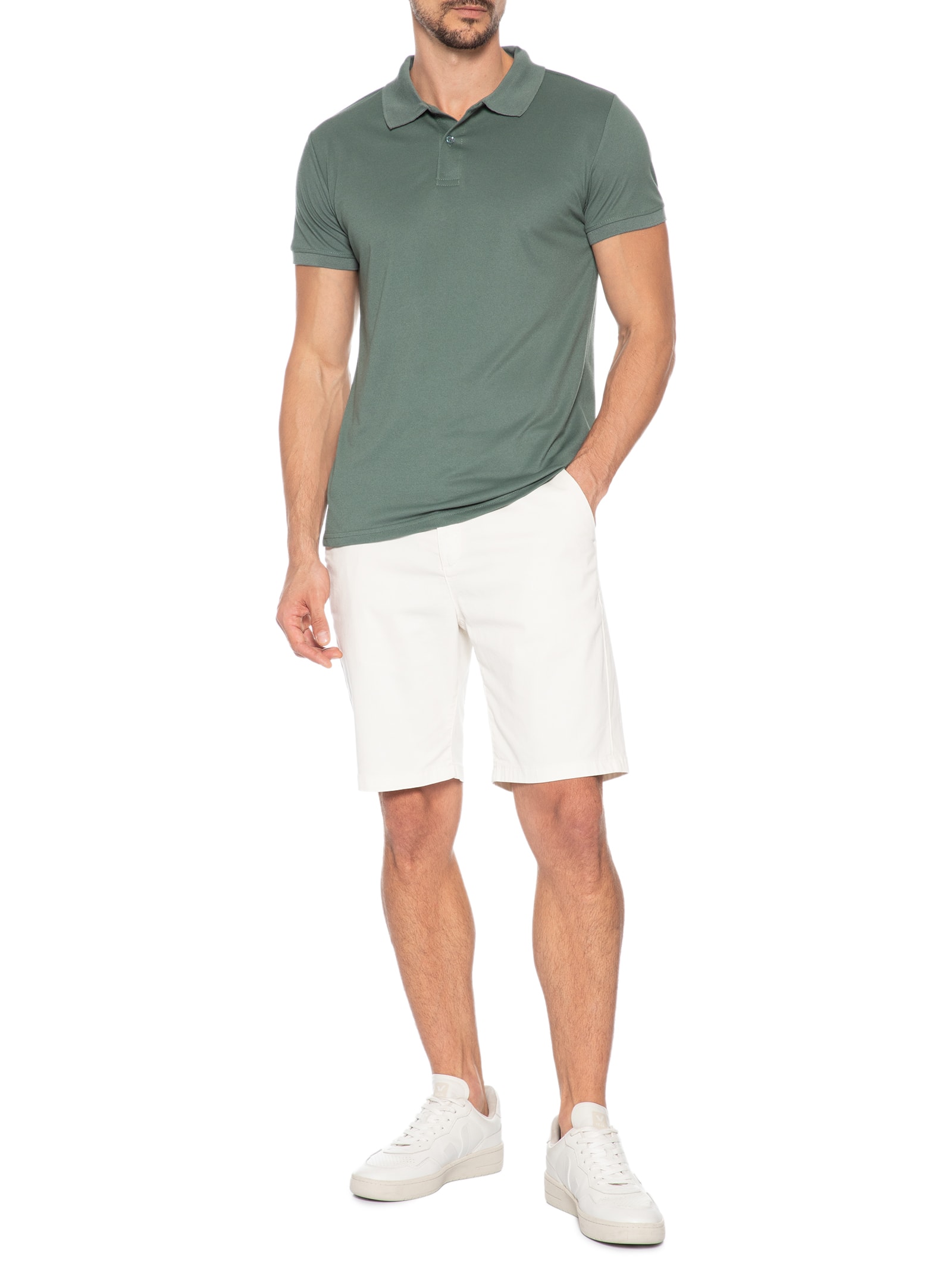 Polo Masculina Piquet Manga Curta Verde Basiq Men