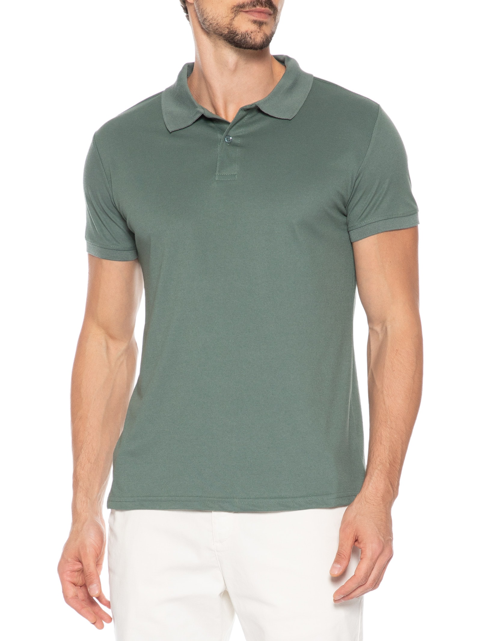 Polo Masculina Piquet Manga Curta Verde Basiq Men