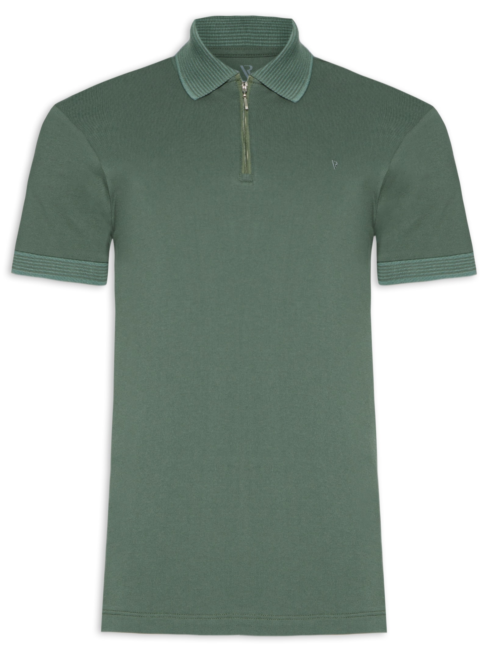 Polo Masculina Piquet Manga Curta Zíper Jacquard Verde Vr