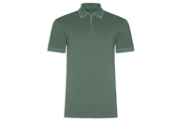 Polo Masculina Piquet Manga Curta Zíper Jacquard - Verde