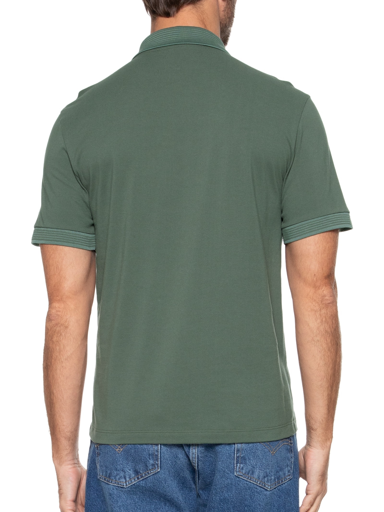 Polo Masculina Piquet Manga Curta Zíper Jacquard Verde Vr