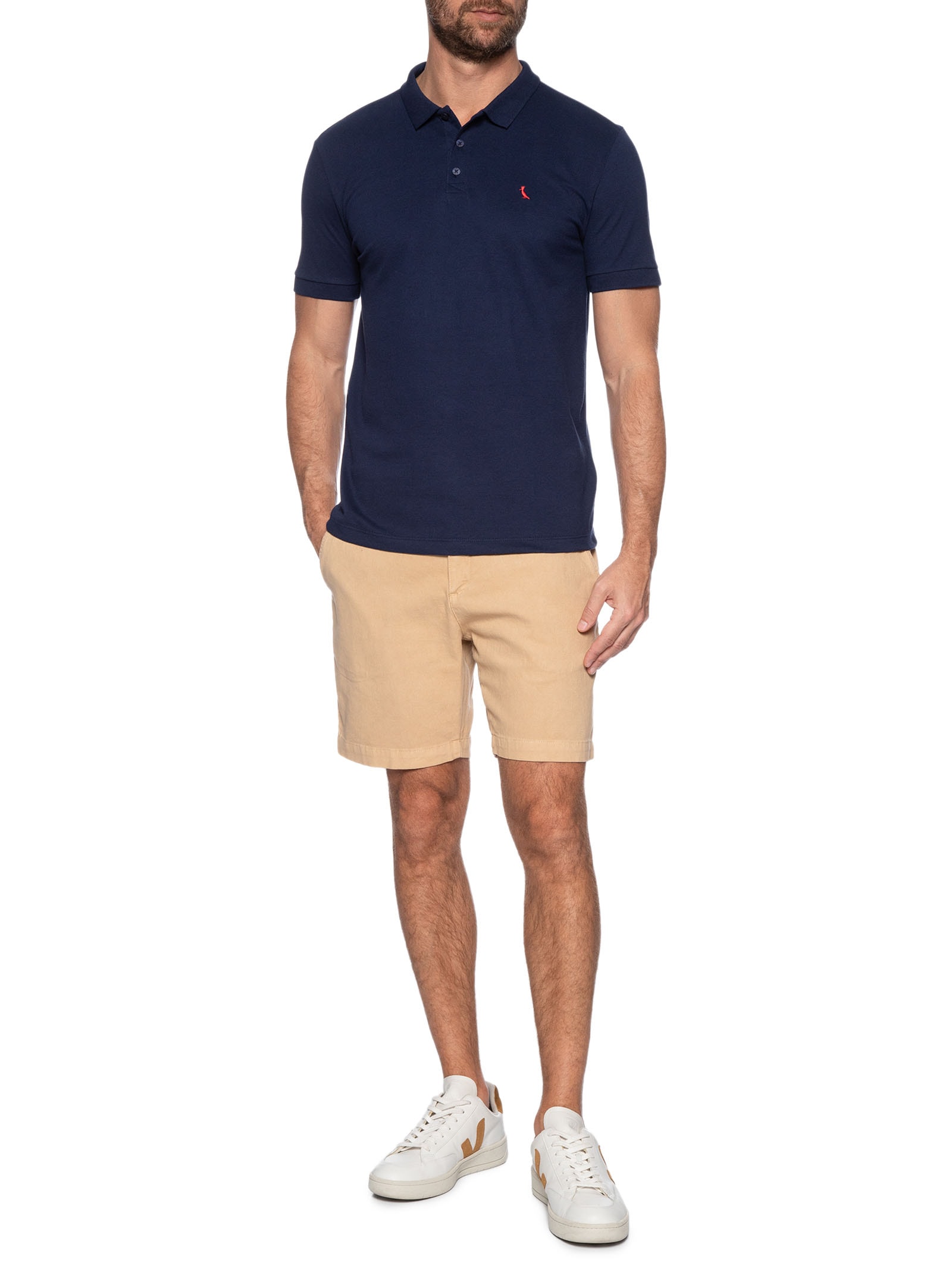 Polo Masculina Piquet Pica Pau Vermelho Azul Reserva