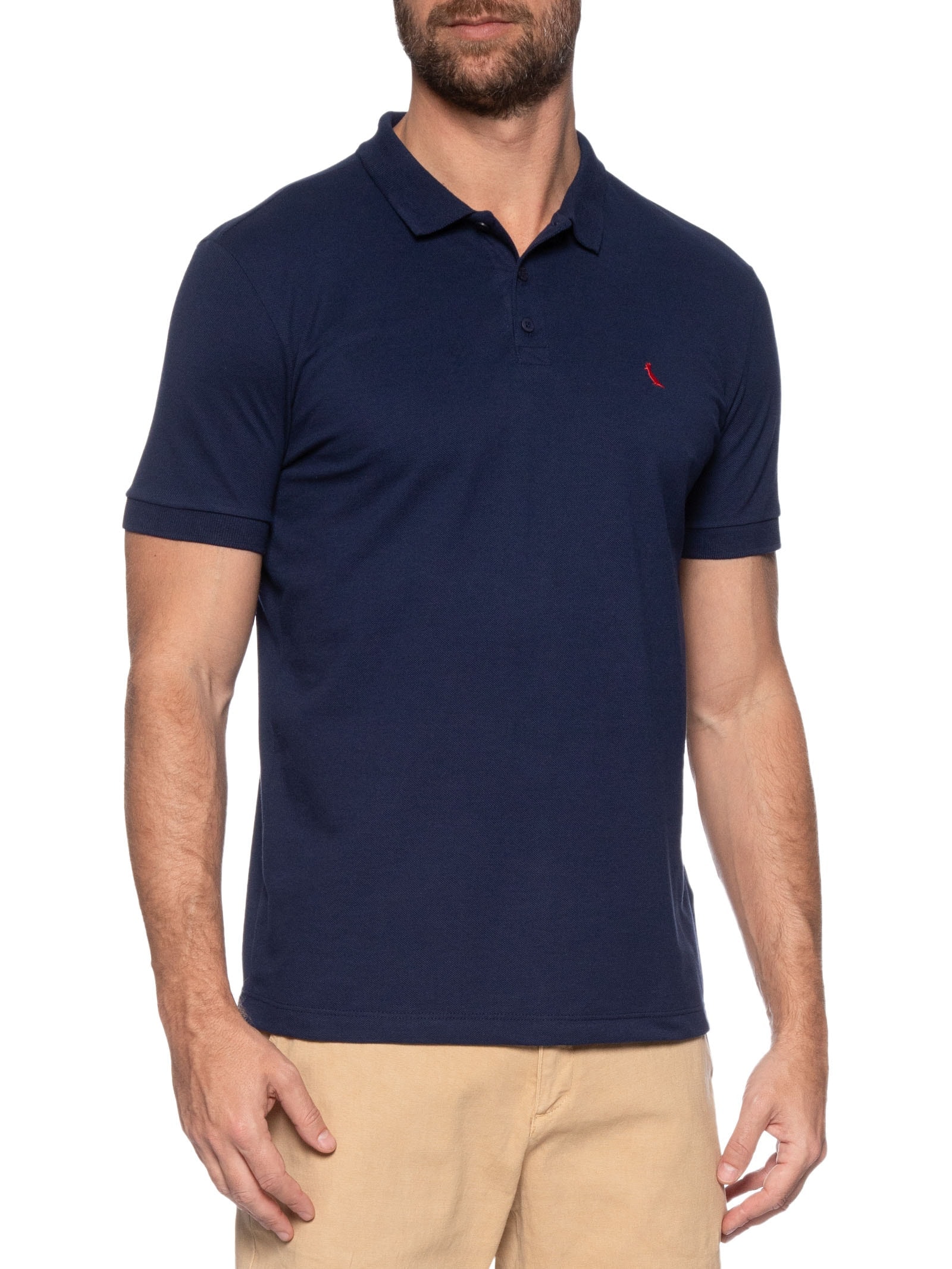 Polo Masculina Piquet Pica Pau Vermelho Azul Reserva