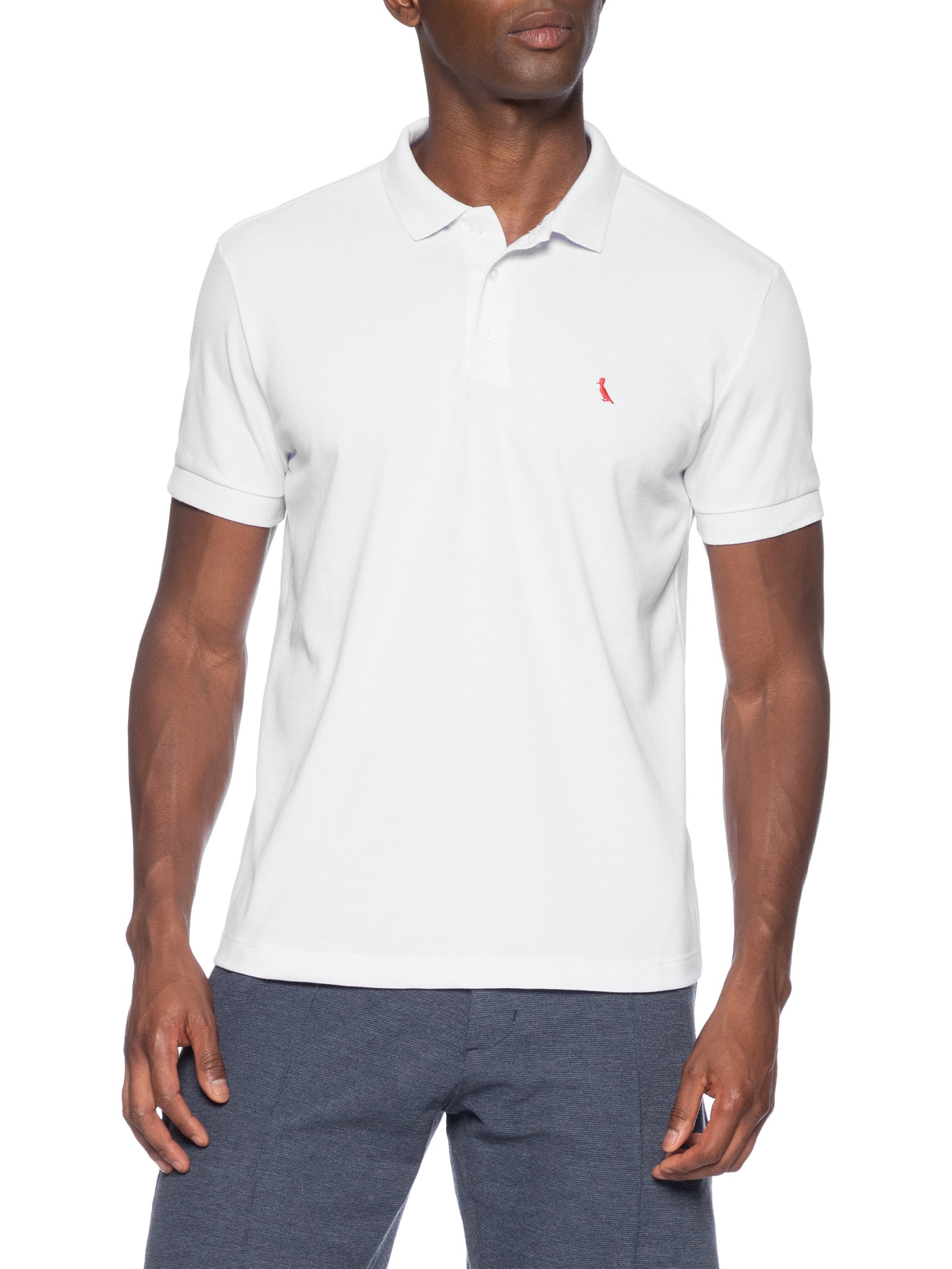 Polo Masculina Piquet Pica Pau Vermelho Branco Reserva