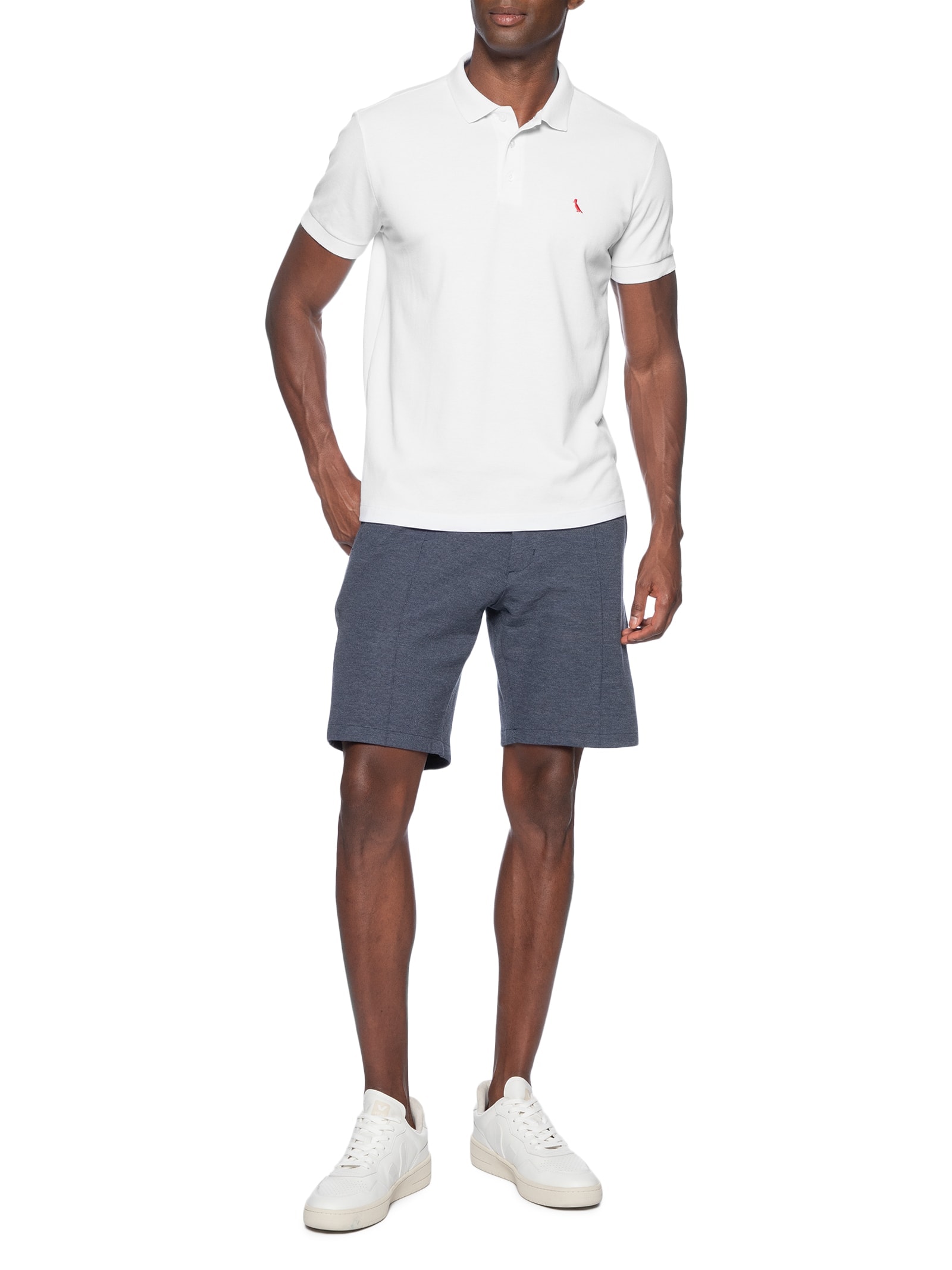 Polo Masculina Piquet Pica Pau Vermelho Branco Reserva