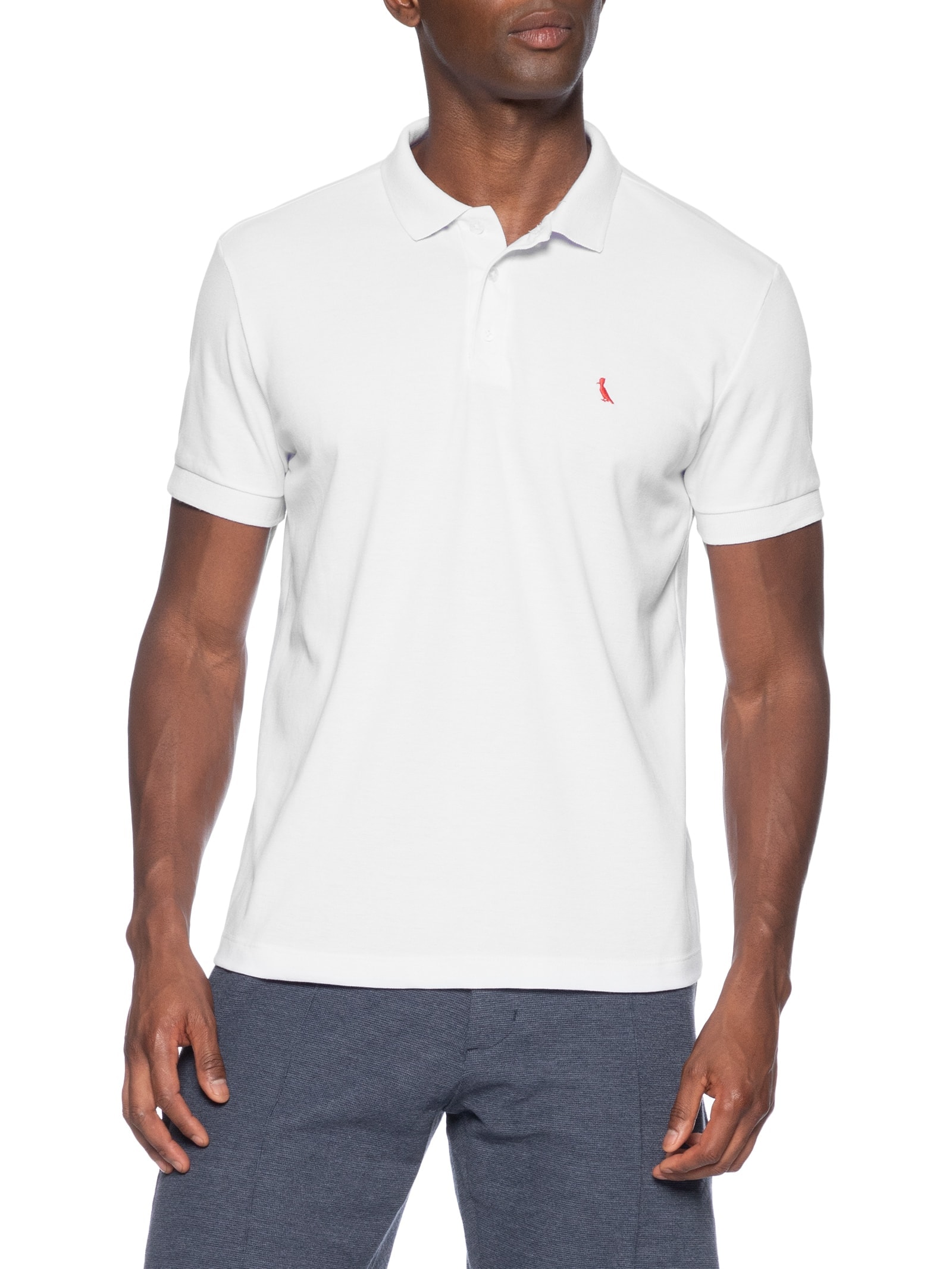 Polo Masculina Piquet Pica Pau Vermelho Branco Reserva