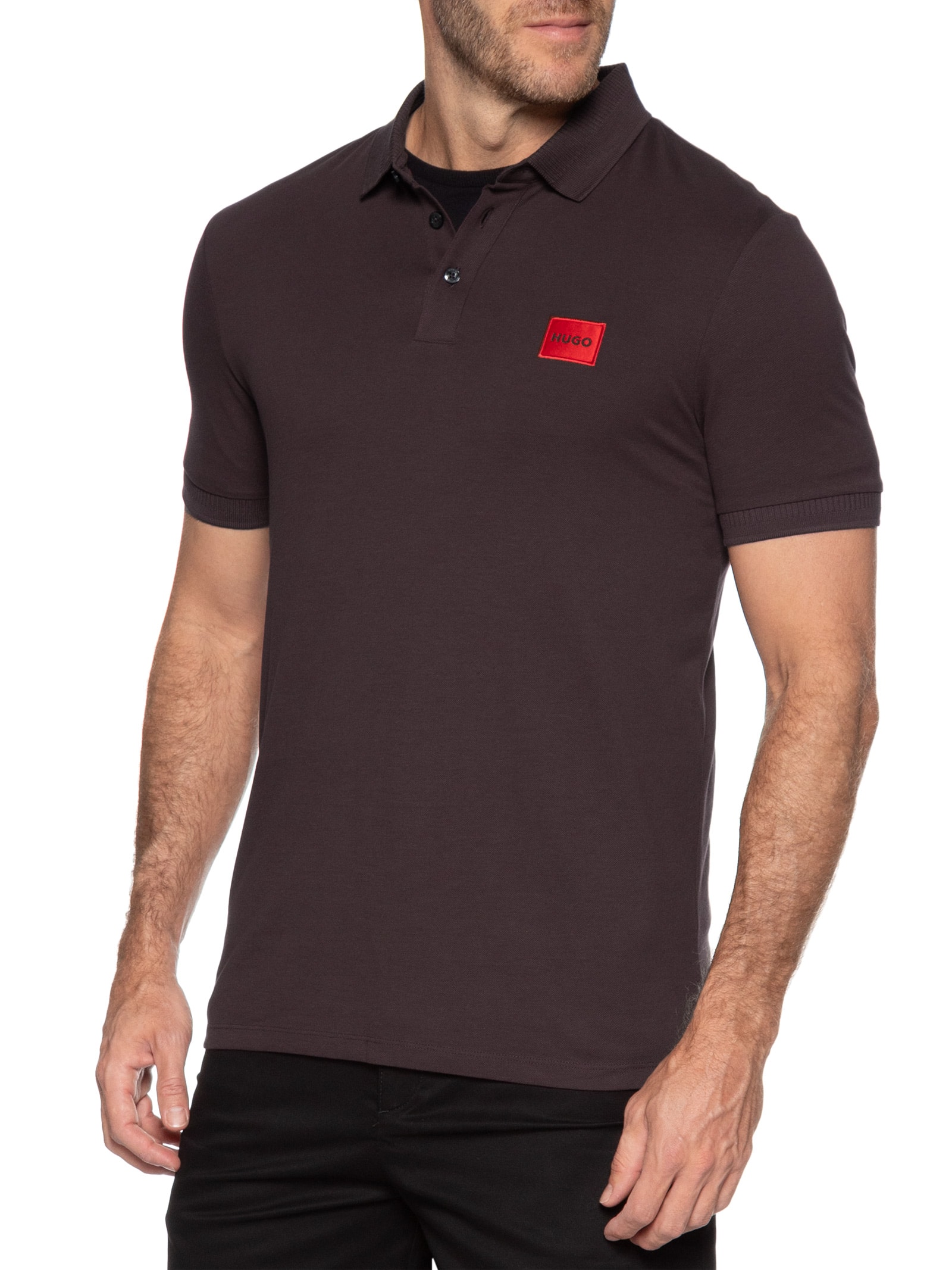 Polo Masculina Piquet Slim-Fit Red Logo Marrom Hugo