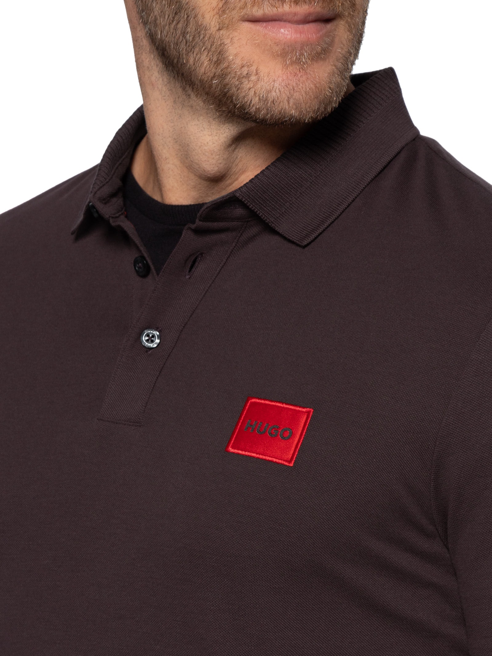 Polo Masculina Piquet Slim-Fit Red Logo Marrom Hugo