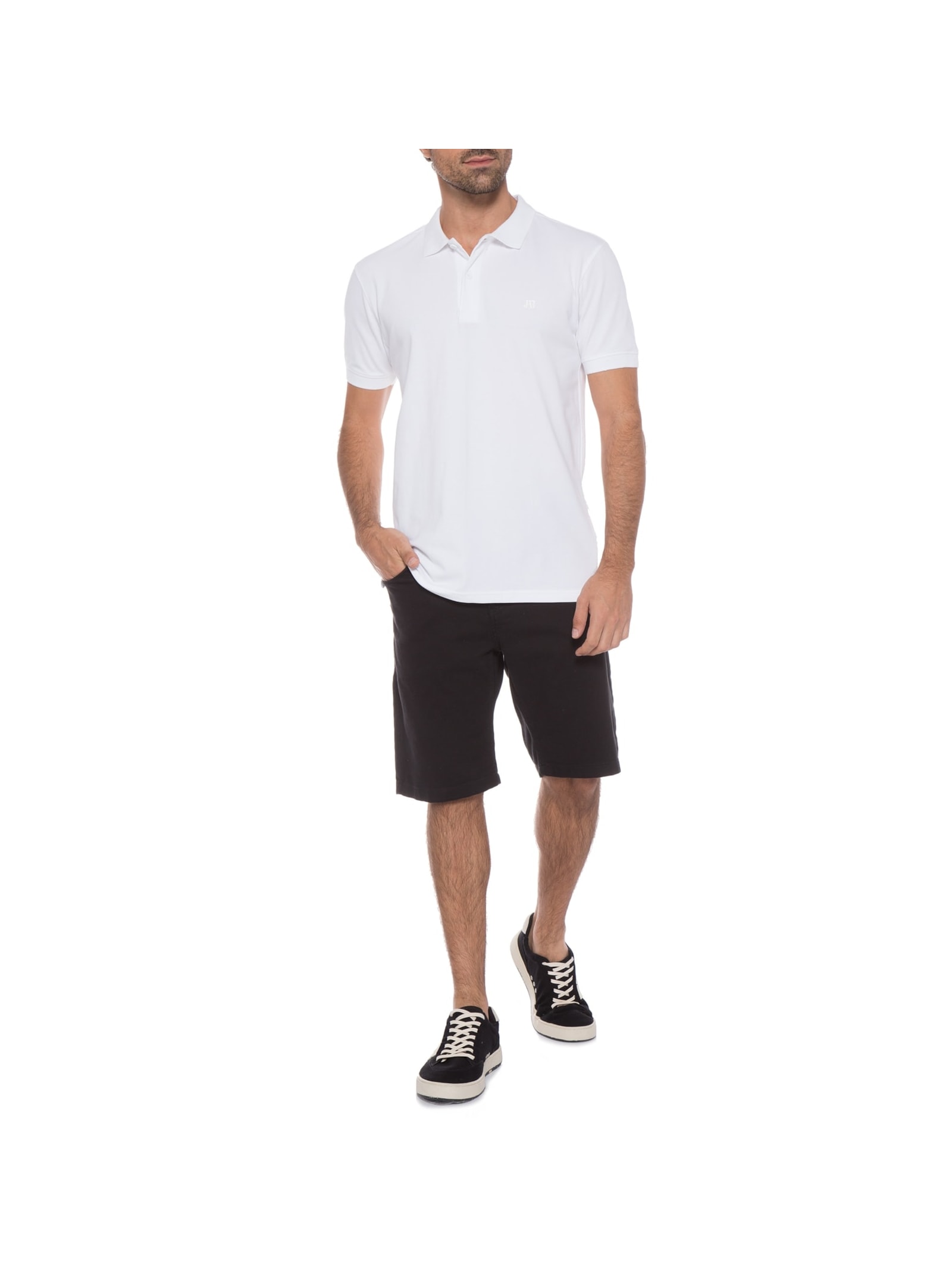 Polo Masculina Piquet Stretch Básica Branco Jab