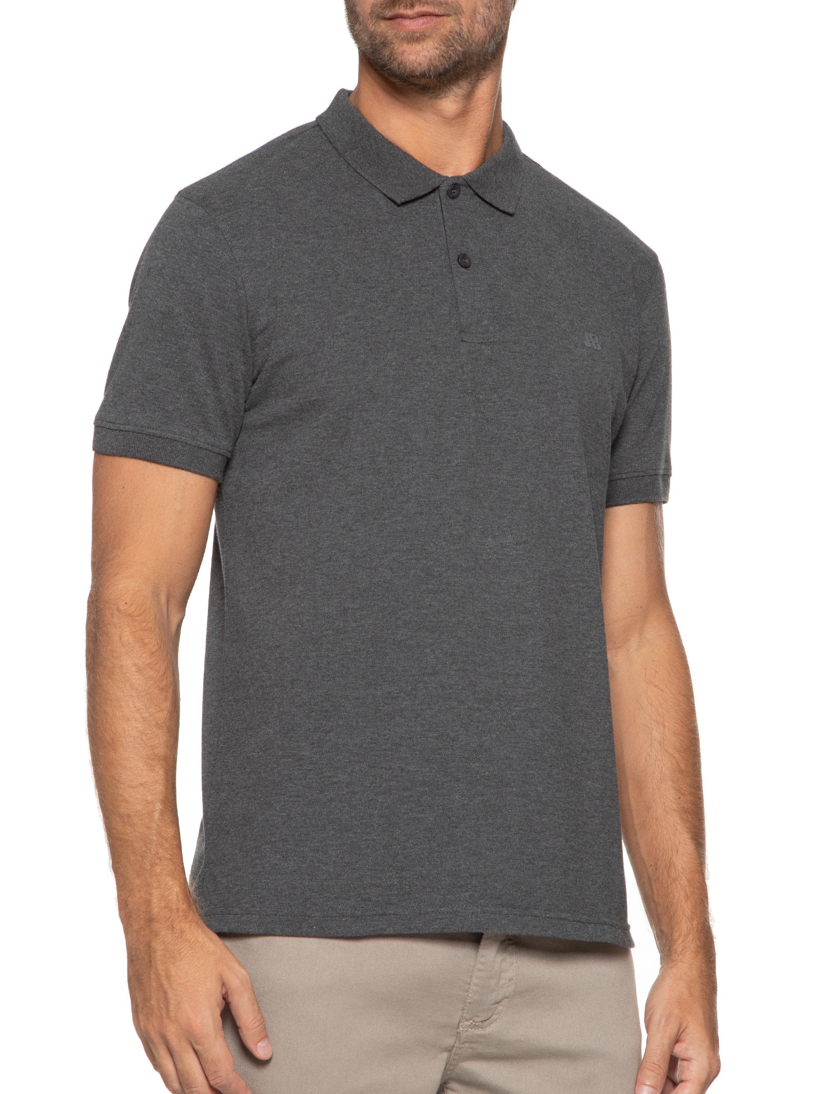 Polo Masculina Piquet Stretch Básica Cinza Jab