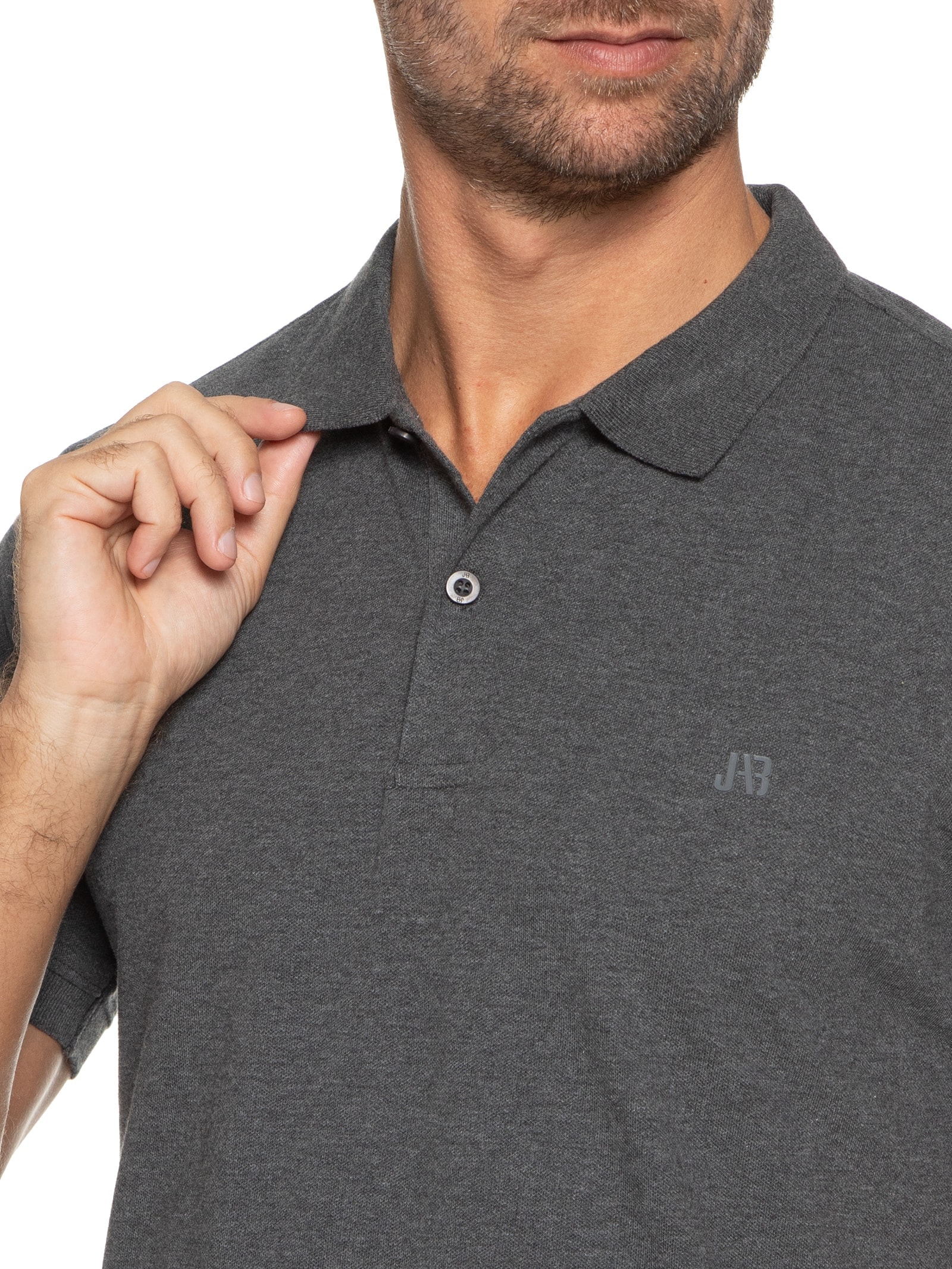 Polo Masculina Piquet Stretch Básica Cinza Jab