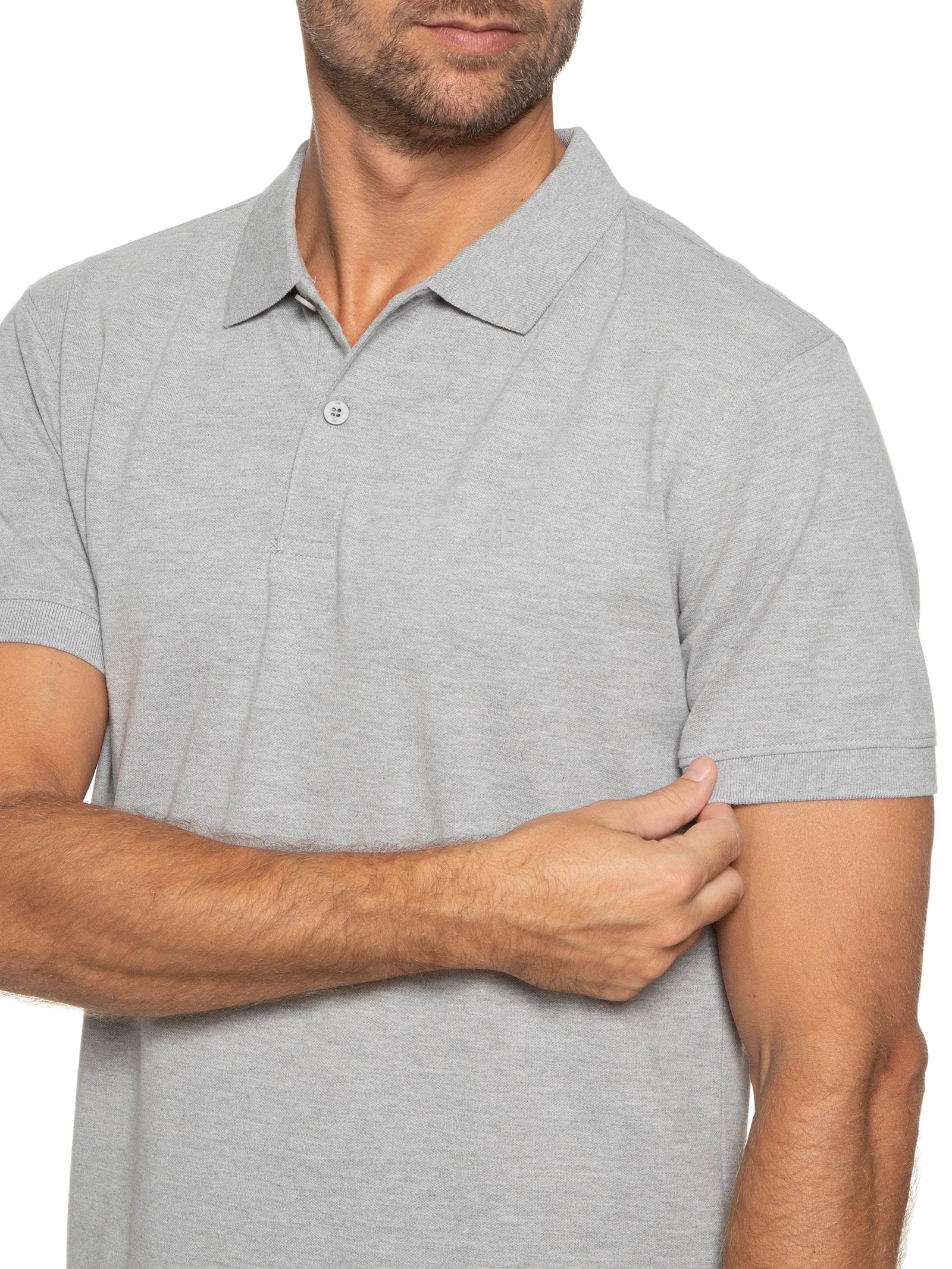 Polo Masculina Piquet Stretch Básica Cinza Jab