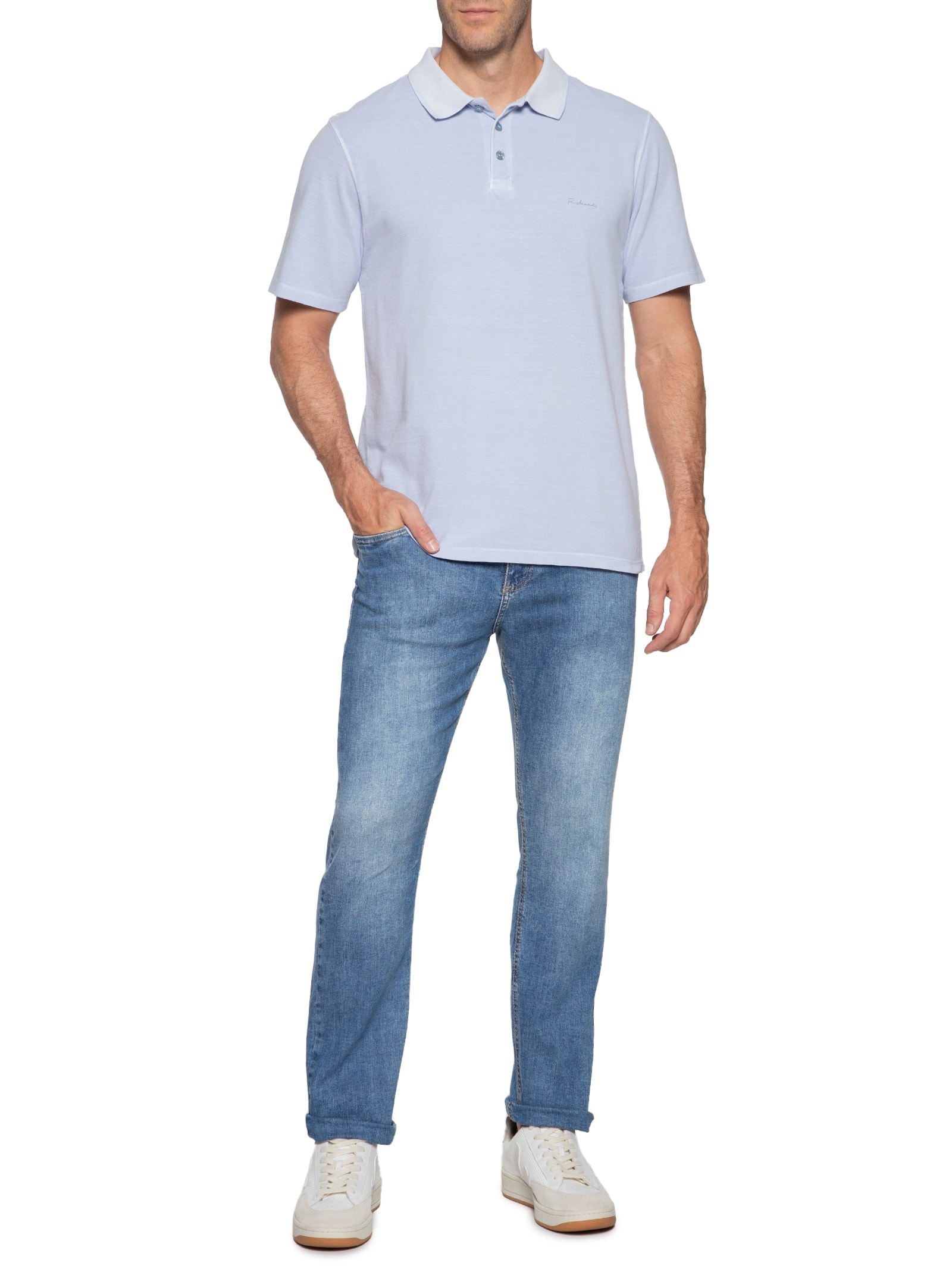 Polo Masculina Píquet Washed Azul Richards