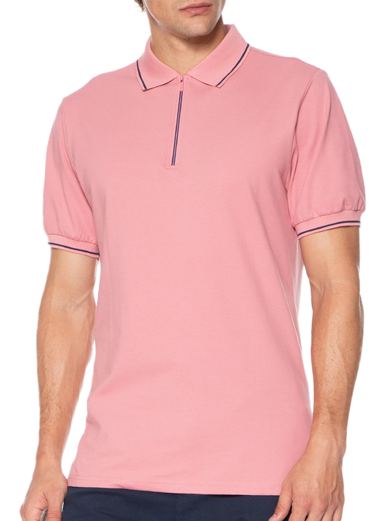 Basiq Men - Polo Masculina Piquet Zíper - Rosa