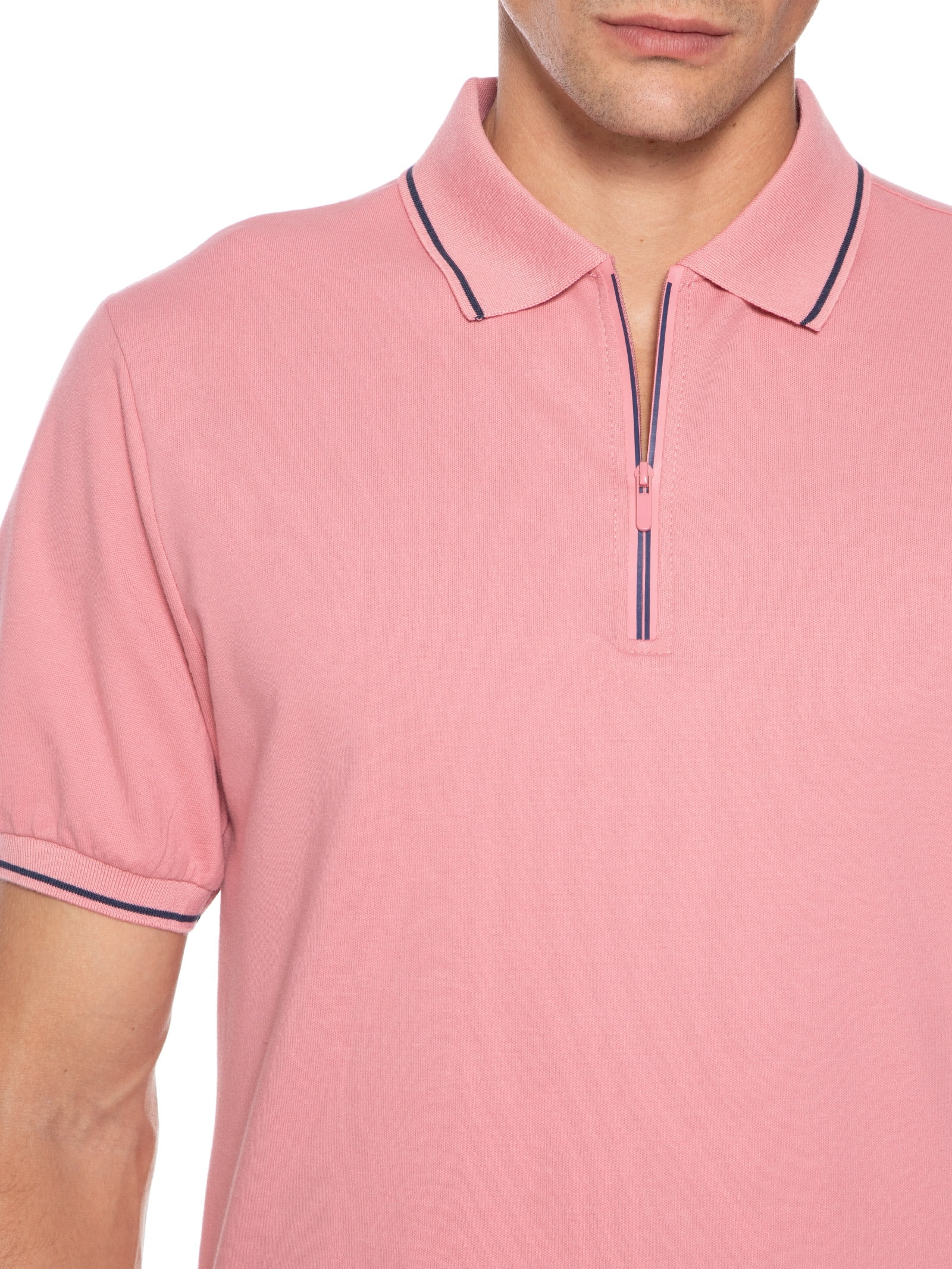 Basiq Men - Polo Masculina Piquet Zíper - Rosa