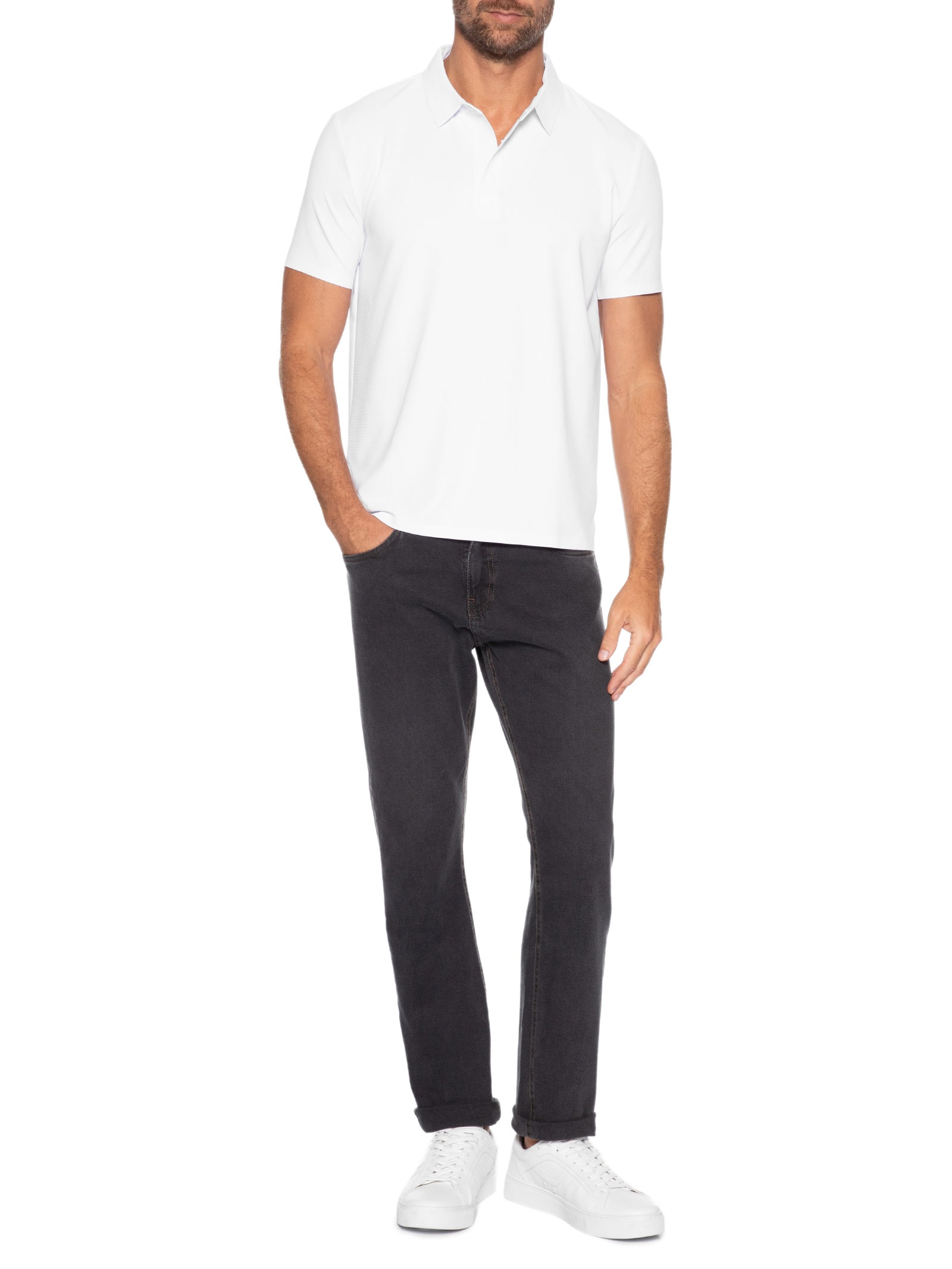 Polo Masculina Poliamida Não Amassa – Branco '2 Essential