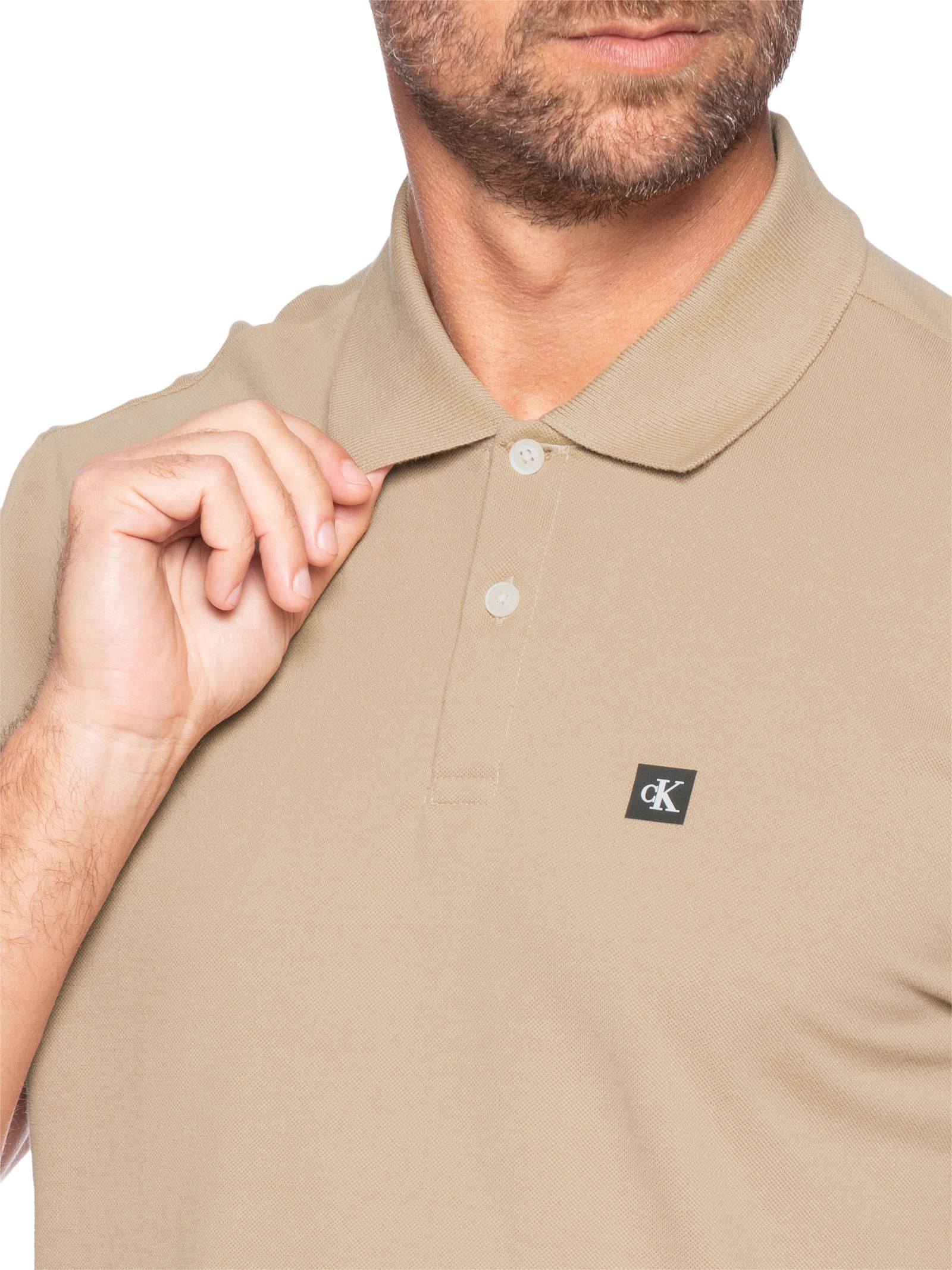 Polo Masculina Premium Em Algodão Bege Calvin Klein Jeans